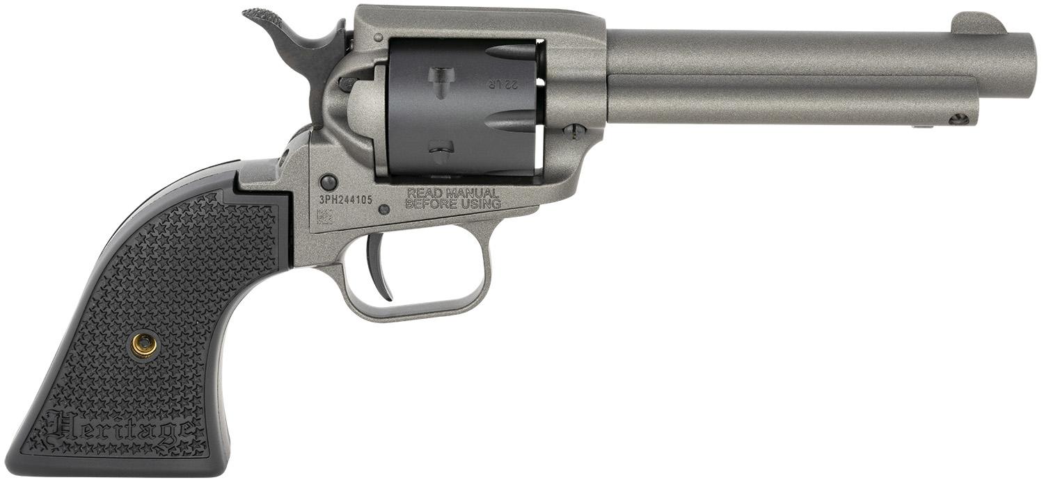 Heritage Rough Rider Revolver RR22C4, 22 LR, 4.75", Black Textured Grips, Tungsten Gray Cerakote, 6 Rds
