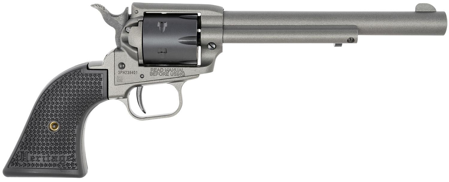Heritage Rough Rider Revolver RR22C6, 22 LR, 6.50", Black Textured Grips, Tungsten Gray Cerakote, 6 Rds