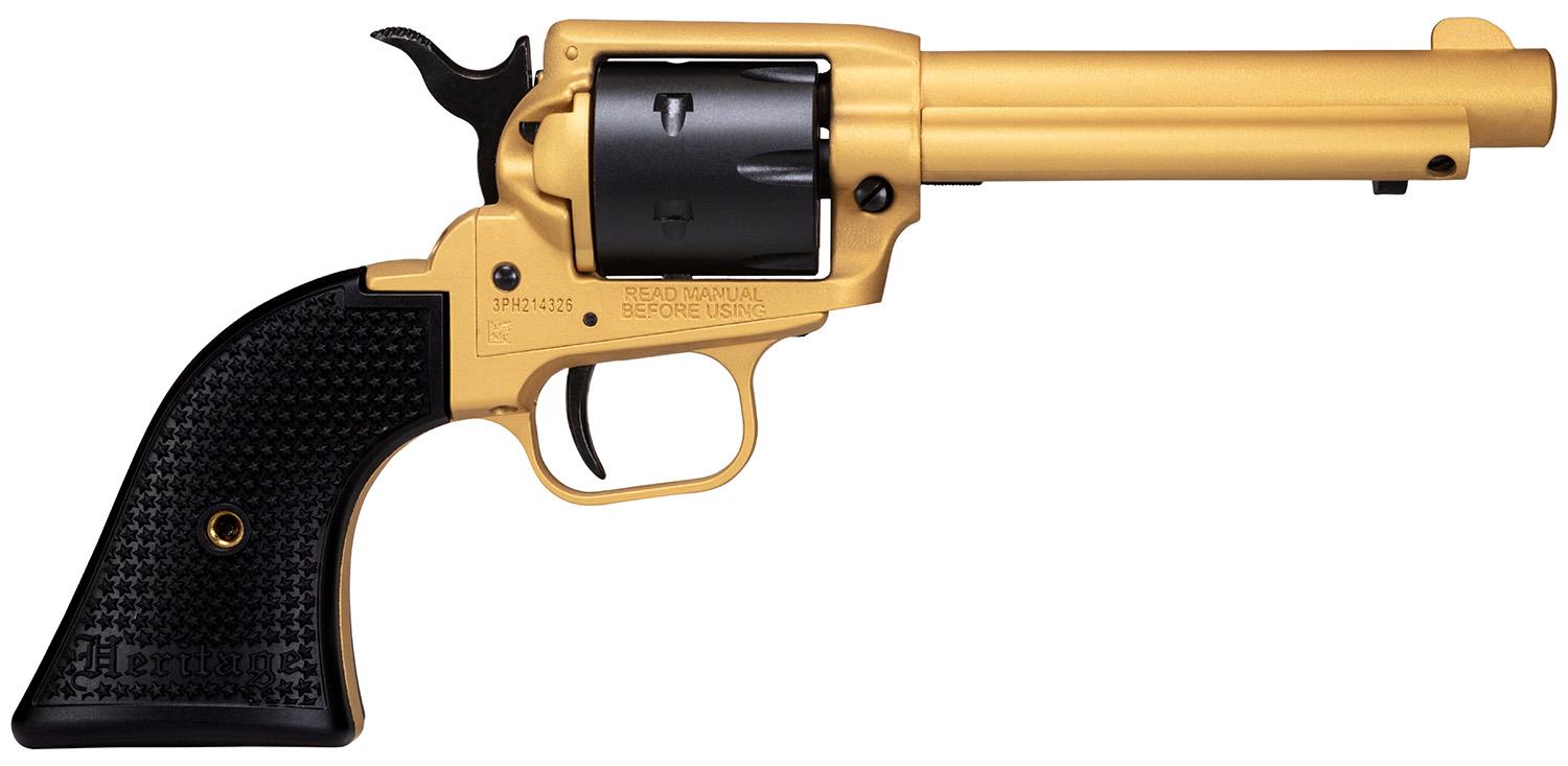 Heritage Rough Rider SAO Revolver RR22S4, 22 LR, 4.75", Black Polymer Grips, Gold Cerakote Finish, 6 Rds