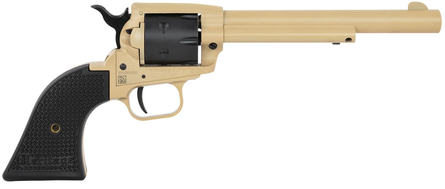 Heritage Rough Rider SAO Revolver SRR22V6, 22 LR, 6.50", Black Polymer Grips, Sabre Sand Cerakote, 6 Rds