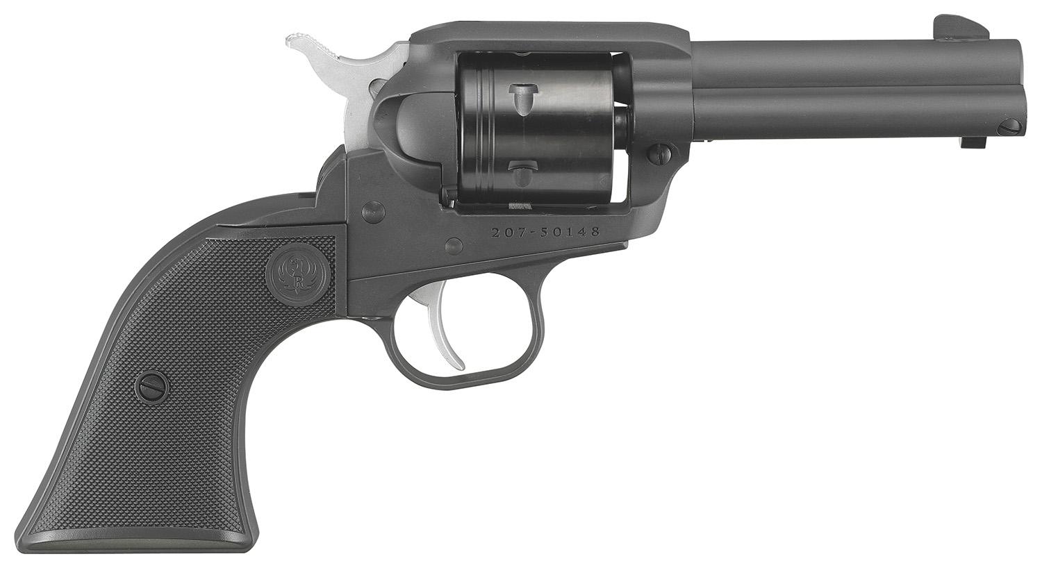 Ruger Wrangler SAO Revolver 2052, 22 LR, 3.75", Black Checkered Polymer Grips, Black Cerakote, 6 Rds