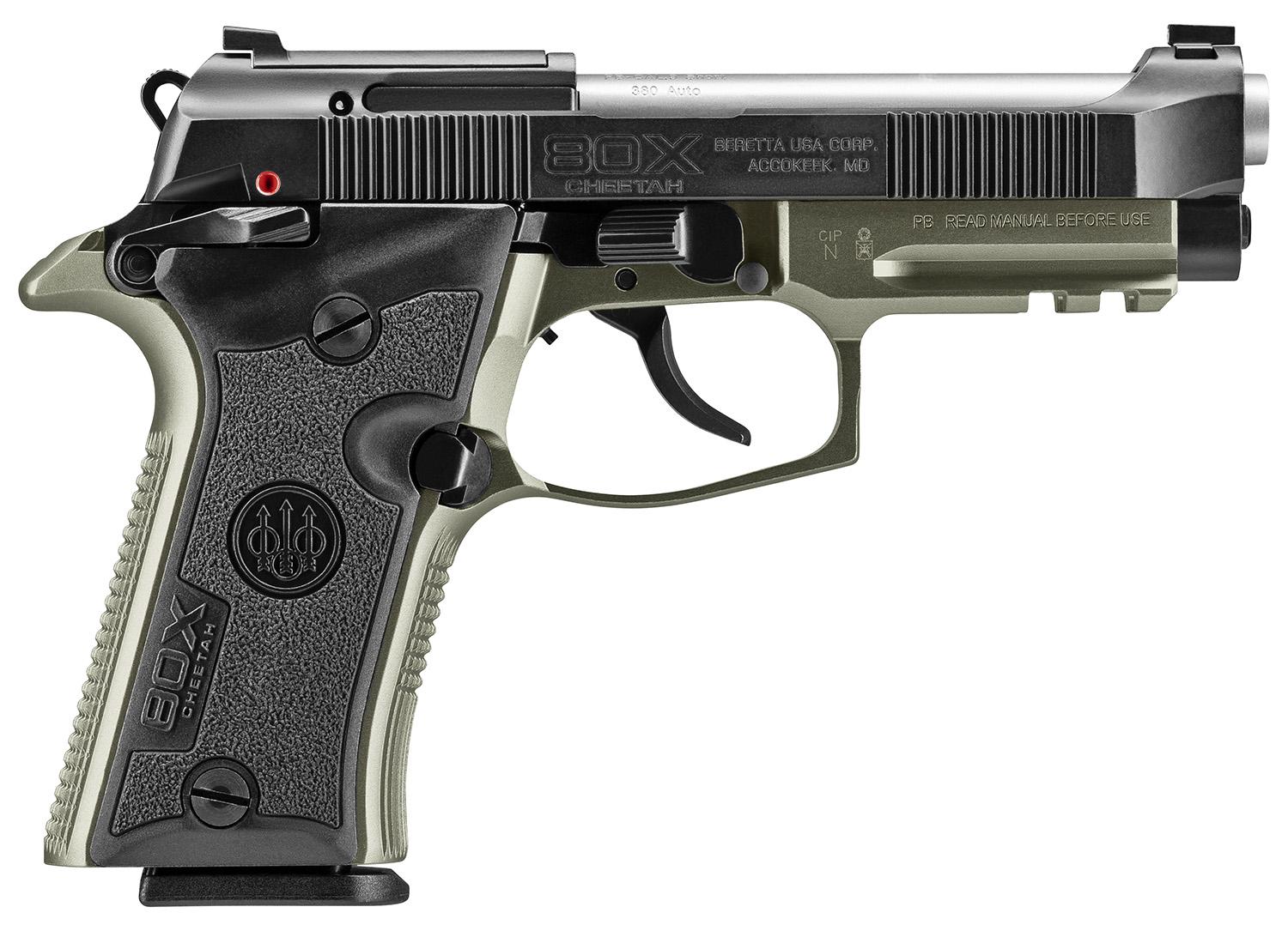 Beretta 80X Cheetah Pistol SPEC0712A, 380 ACP, 3.9 in, Black Grip, OD Green Finish, 13 Rd