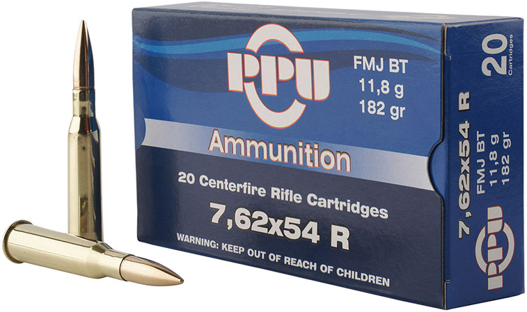 Prvi Partizan Rifle Ammunition PP76254F, 7.62x54R, Full Metal Jacket Boat Tail (FMJBT), 182 GR, 2625 fps, 20 Rds/Bx