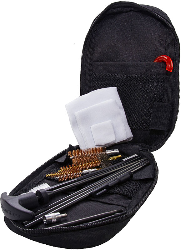 KleenBore KB-3G 3 Gun Tactical Cleaning Kit, Black, 9mm 223 Rem/5.56 NATO 12 Gauge Handguns/Rifles/Shotguns, Bronze/Nylon Bristles