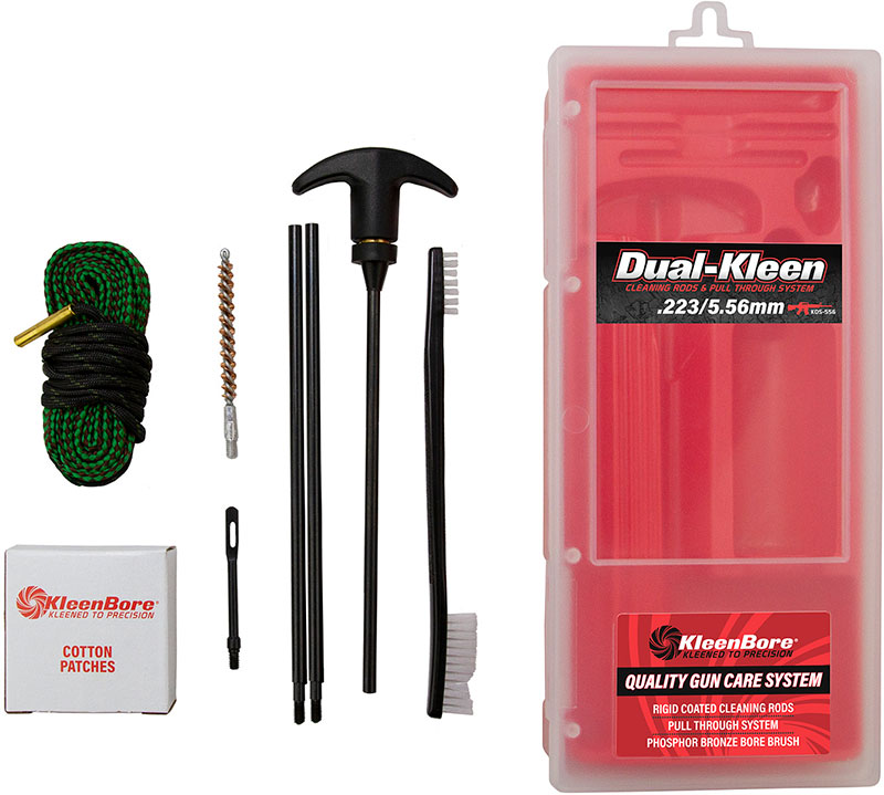 KleenBore KDS-556 Dual Kleen Rod & Pull Through Rope Cleaner, 5.56mm/223 Cal Rifle, Nylon/Phosphor Bronze Bristles