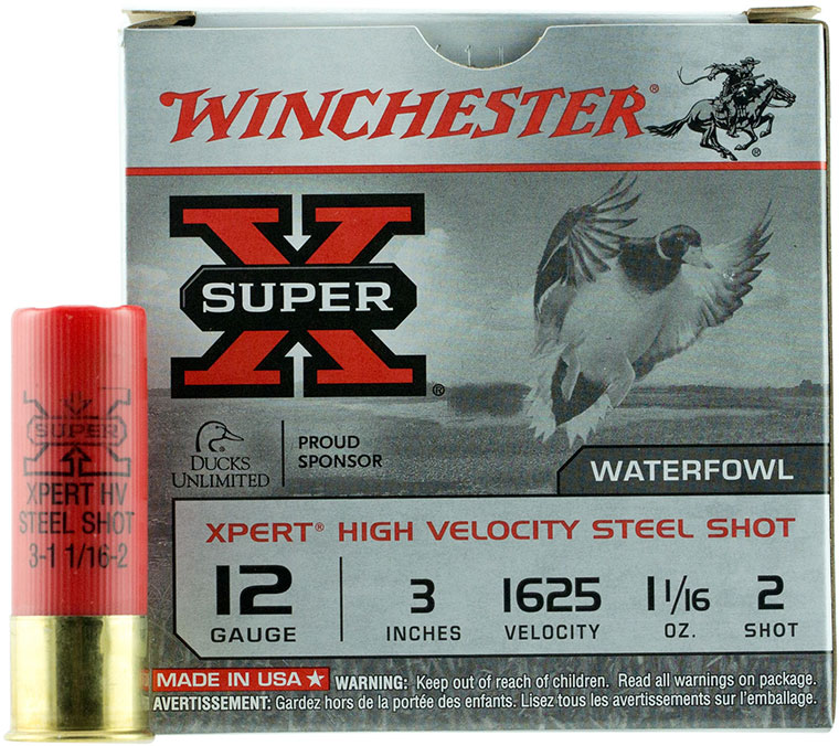 Winchester Xpert Hi-Velocity Shotshells WEX123M2, 12 Gauge, 2.75 in, 1-1/16 oz, 1650 fps, #2 Steel Shot, 25 Rds/Bx