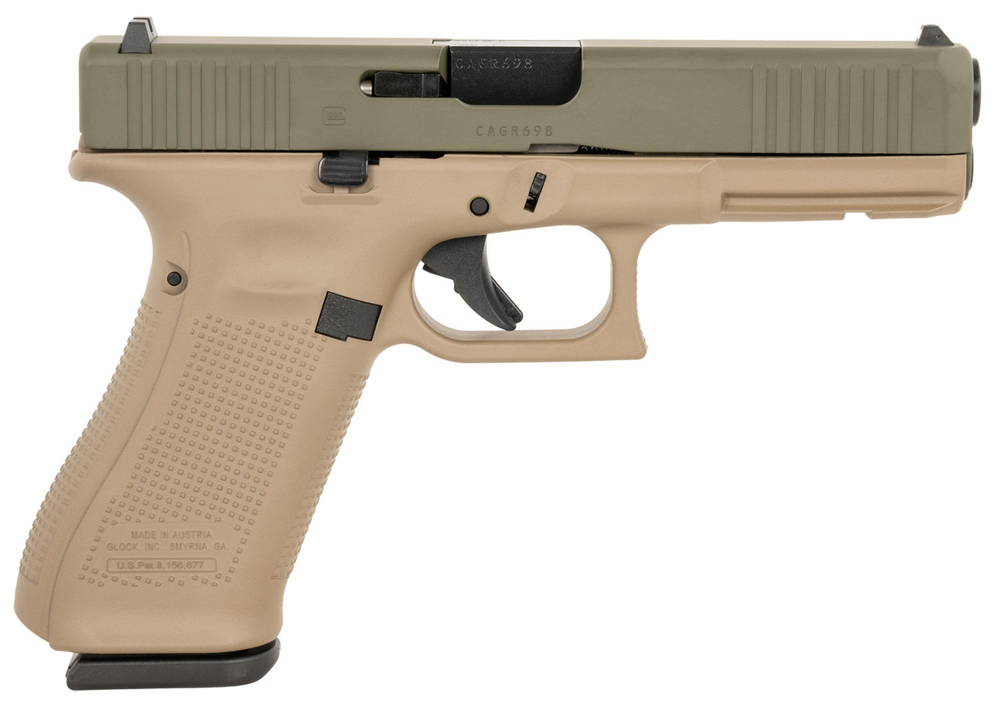Glock 17 Gen 5, PA175S204G17FDEFRODGSL, 9mm Pistol, 4.49", FDE Polymer Grips, OD Green Slide, 17 Rds