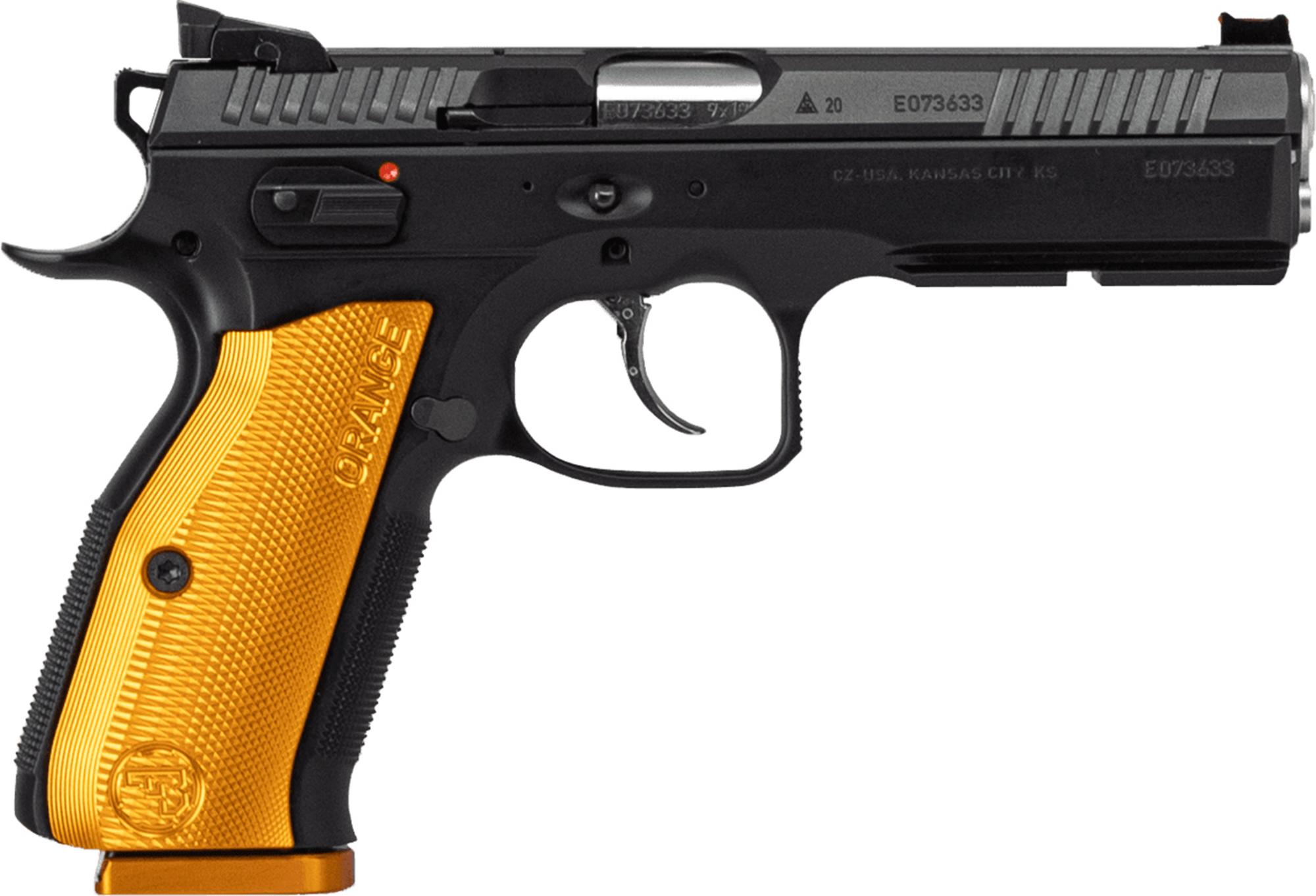 CZ Shadow 2 91248, 9mm Pistol, 4.89", Orange Checkered Aluminum Grips, Black Finish, 19rd