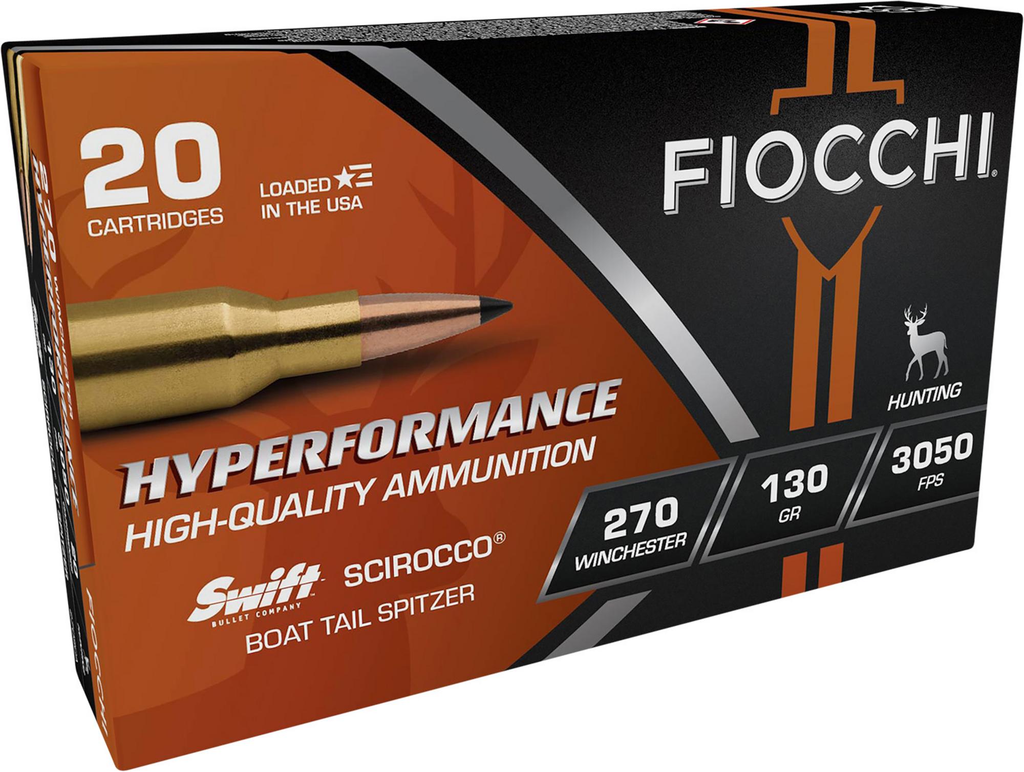 Fiocchi Hyperformance Rifle Ammunition 270SCA, 270 Win, Swift Scirocco II Bonded, 130 gr, 3050 fps, 20 Rd/Bx