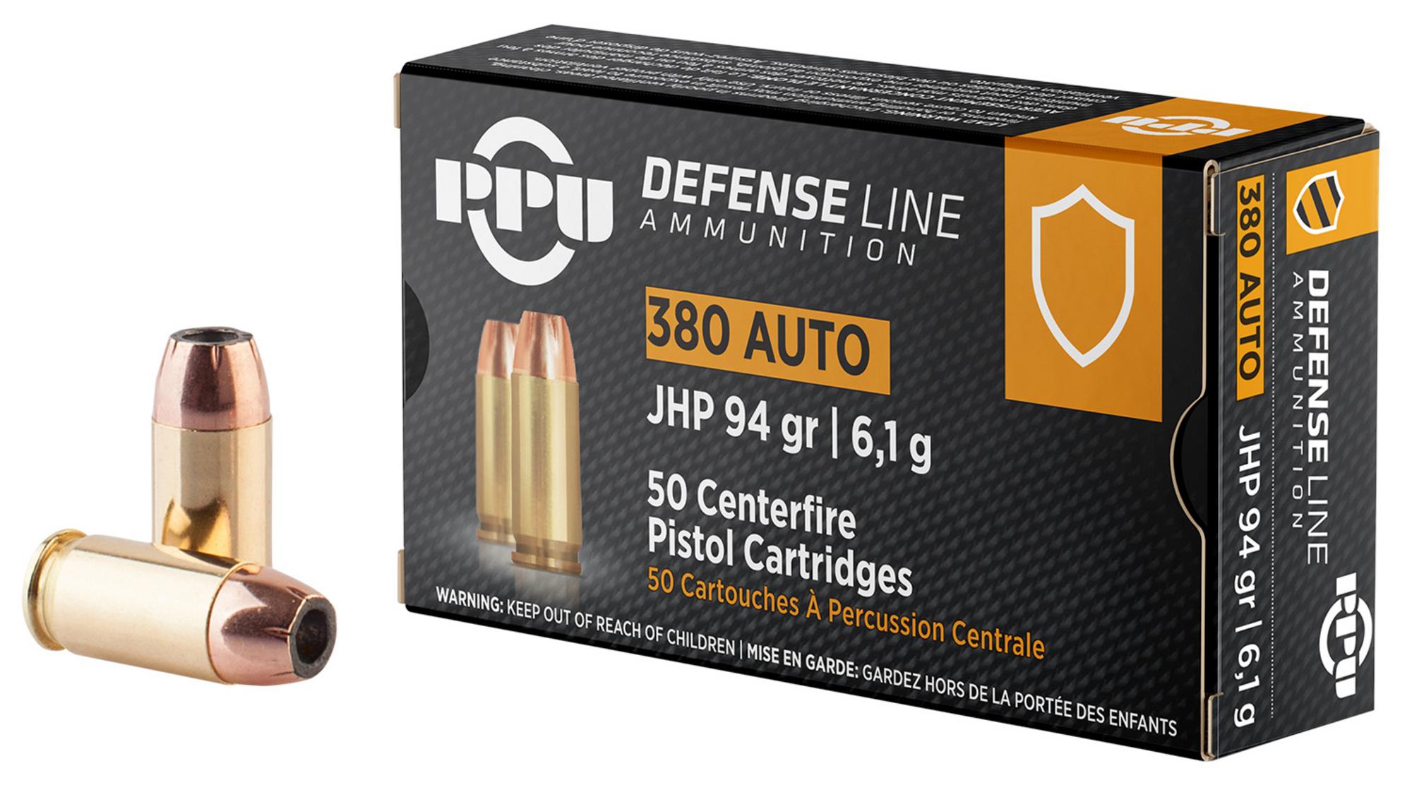 Prvi Partisan Pistol Ammunition PPD380A, 380 Automatic Colt Pistol ACP, JHP, 94 gr, 951 fps, 50 Rd/Bx