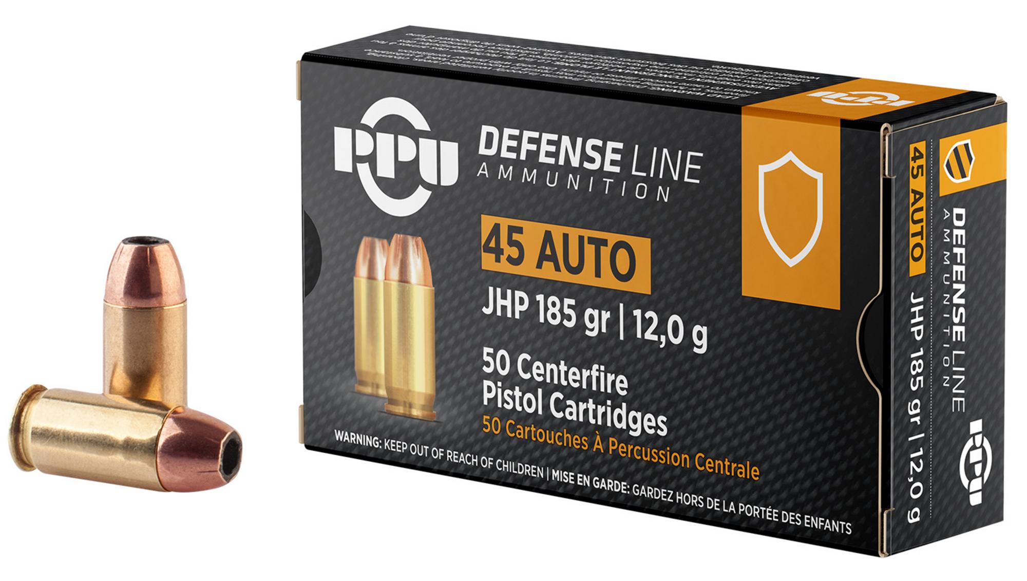Prvi Partisan Pistol Ammunition PPD45, 45 Automatic Colt Pistol ACP, JHP, 185 gr, 935 fps, 50 Rd/Bx