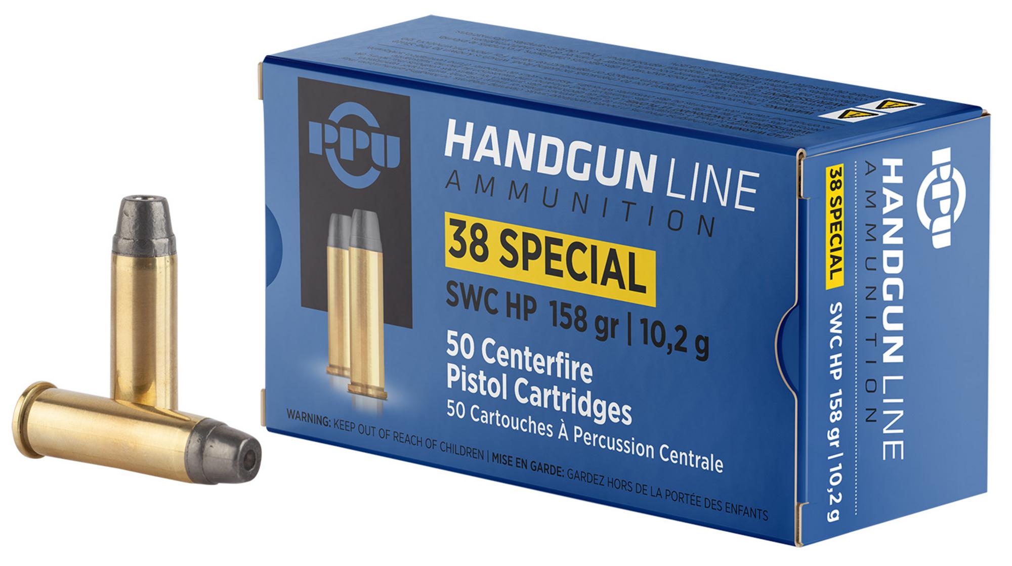 Prvi Partisan Pistol Ammunition PPH38SH, 38 Special, Semi Wadcutter Hollow Point, 158 gr, 902 fps, 50 Rd/Bx