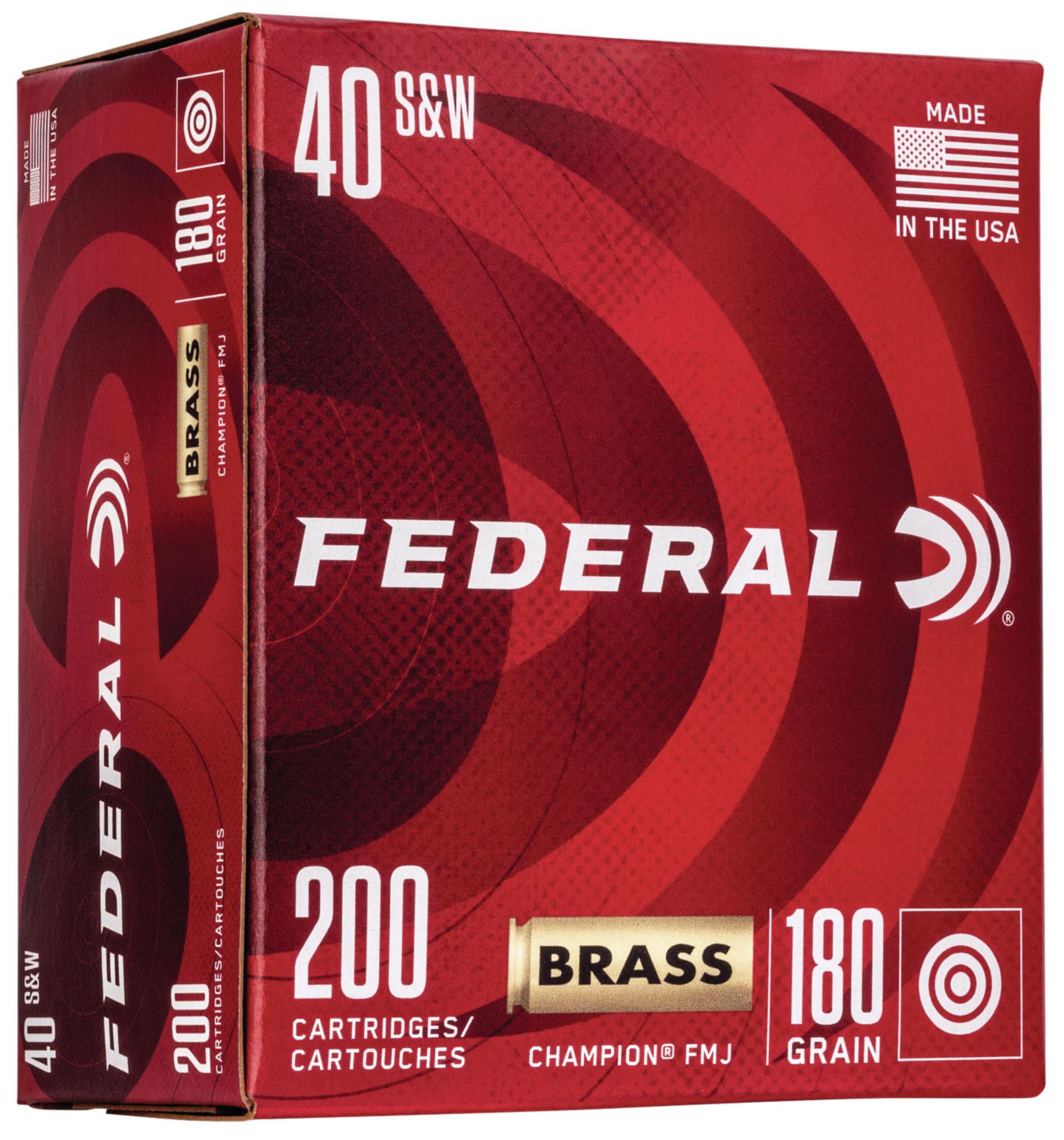 Federal Champion Pistol Ammunition WM52232, 40 S&W, Full Metal Jacket, 180 gr, 1000 fps, 200 Rd/Bx