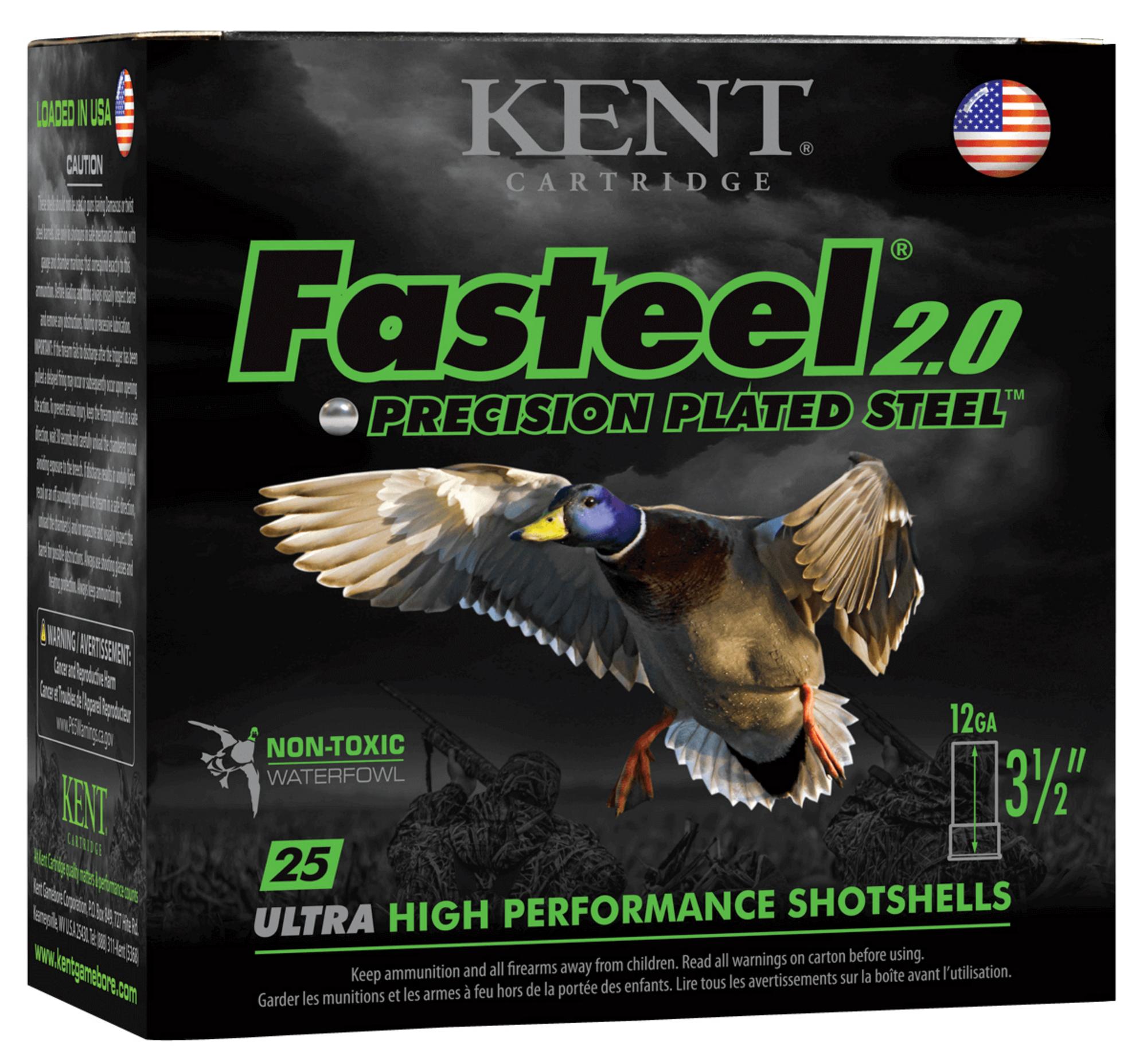 Kent Cartridge Fasteel 2.0 Shotshells K1235FS403, 12 Gauge, 3-1/2", 1 3/8 oz, 1550 fps, #3 Steel Shot, 25 Rds/box