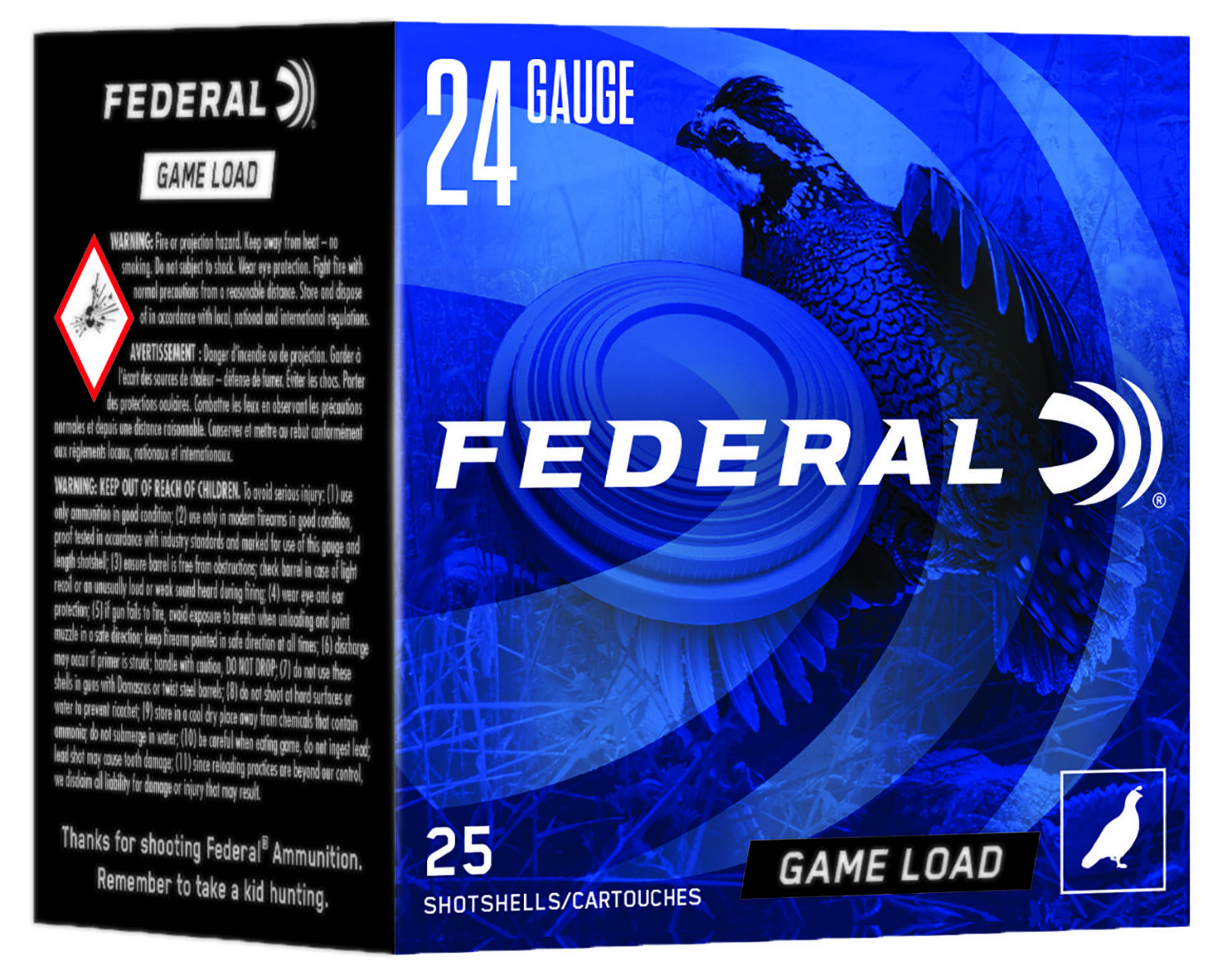 Federal Game-Shok Heavy Field Shotshells N1248, 24 Gauge, 2-1/2", 11/16 oz, 1280 fps, #8 Lead , 25 Rds/box