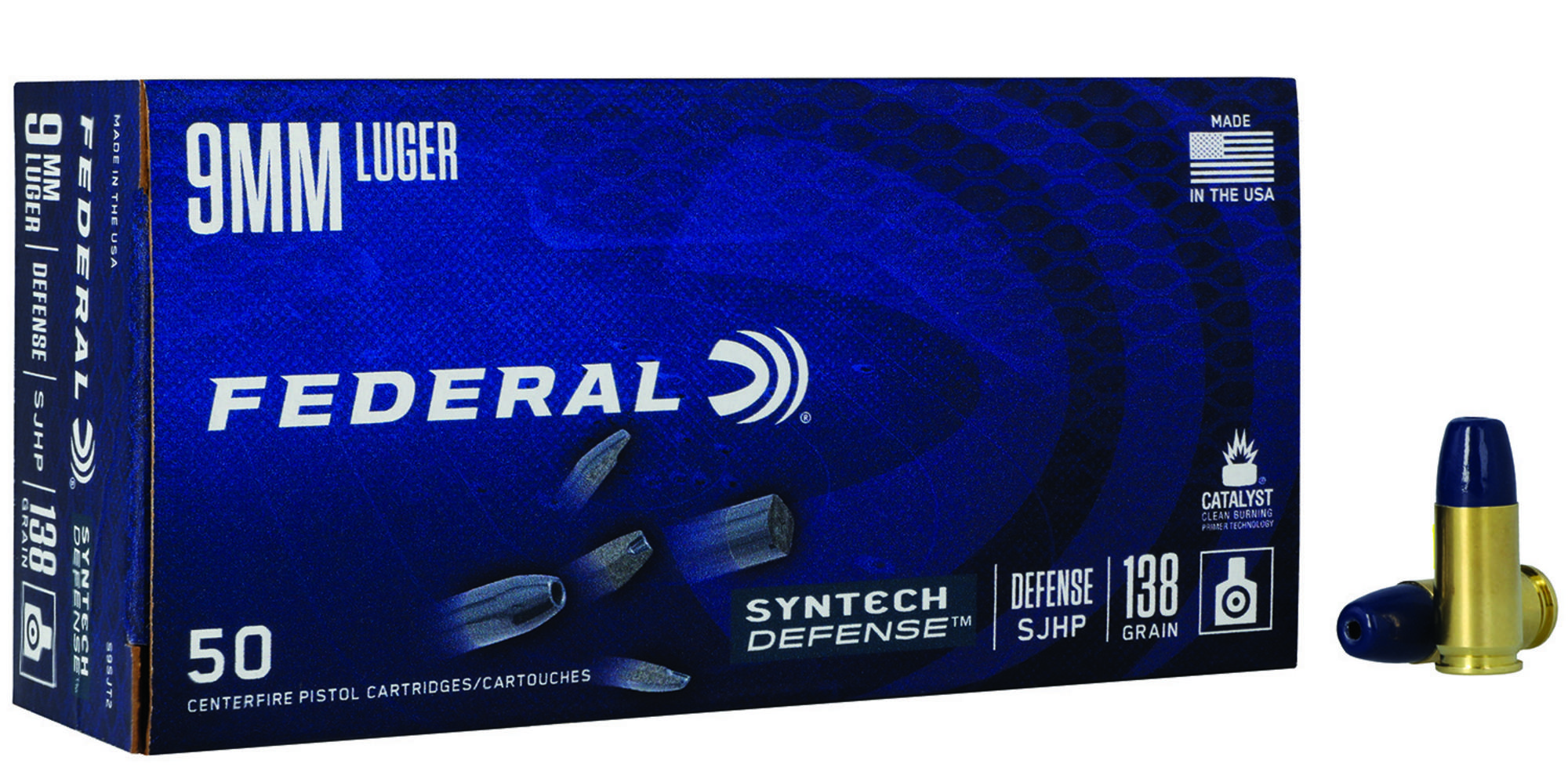 Federal Syntech Pistol Ammunition S9SJT2, 9mm Luger, Segmented JHP, 138 gr, 1050 fps, 50 Rd/Bx