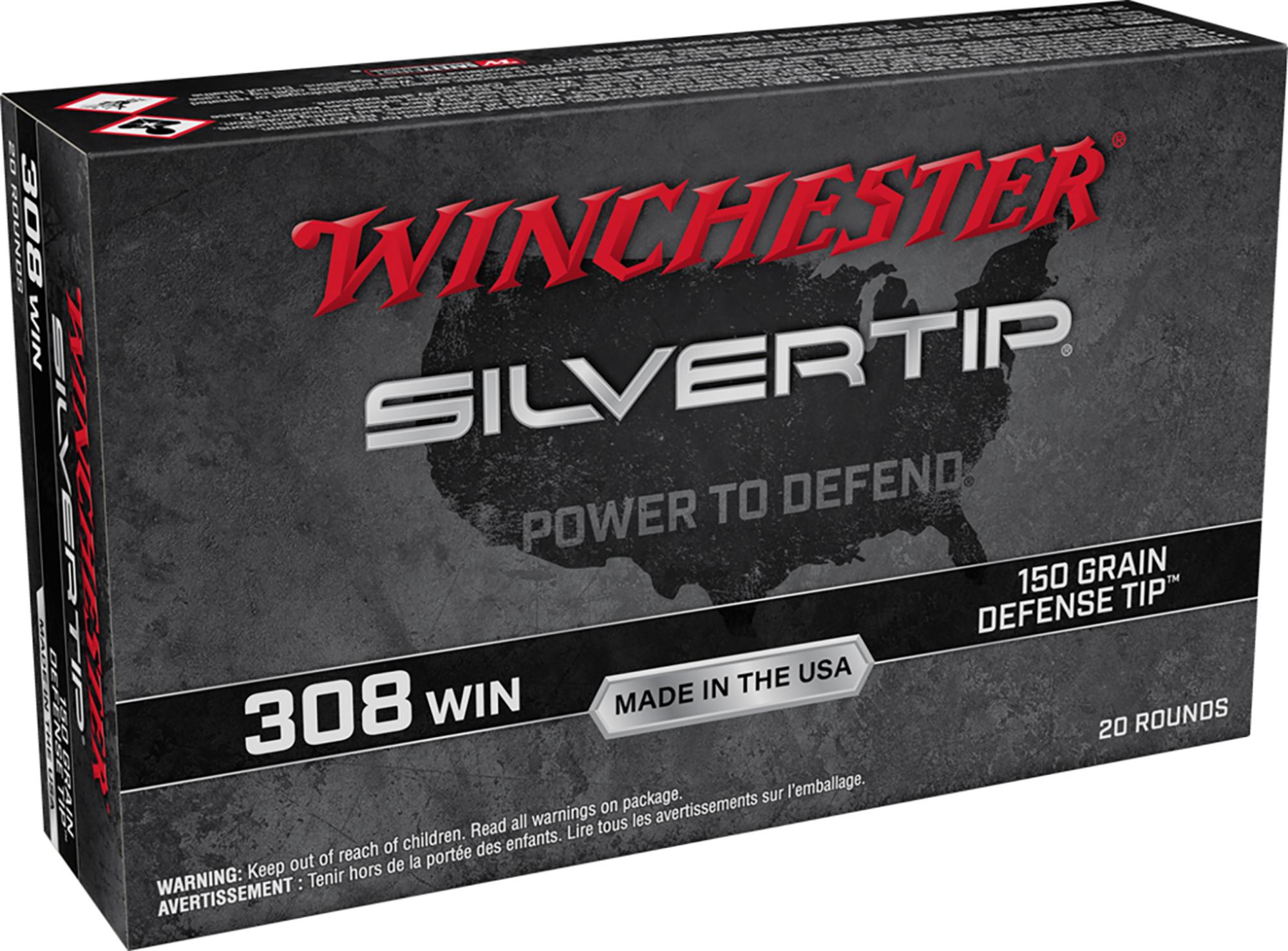 Winchester Silvertip Rifle Ammunition W308ST, 308 Win, Defense Tip, 150 gr, 2620 fps, 20 Rd/Bx