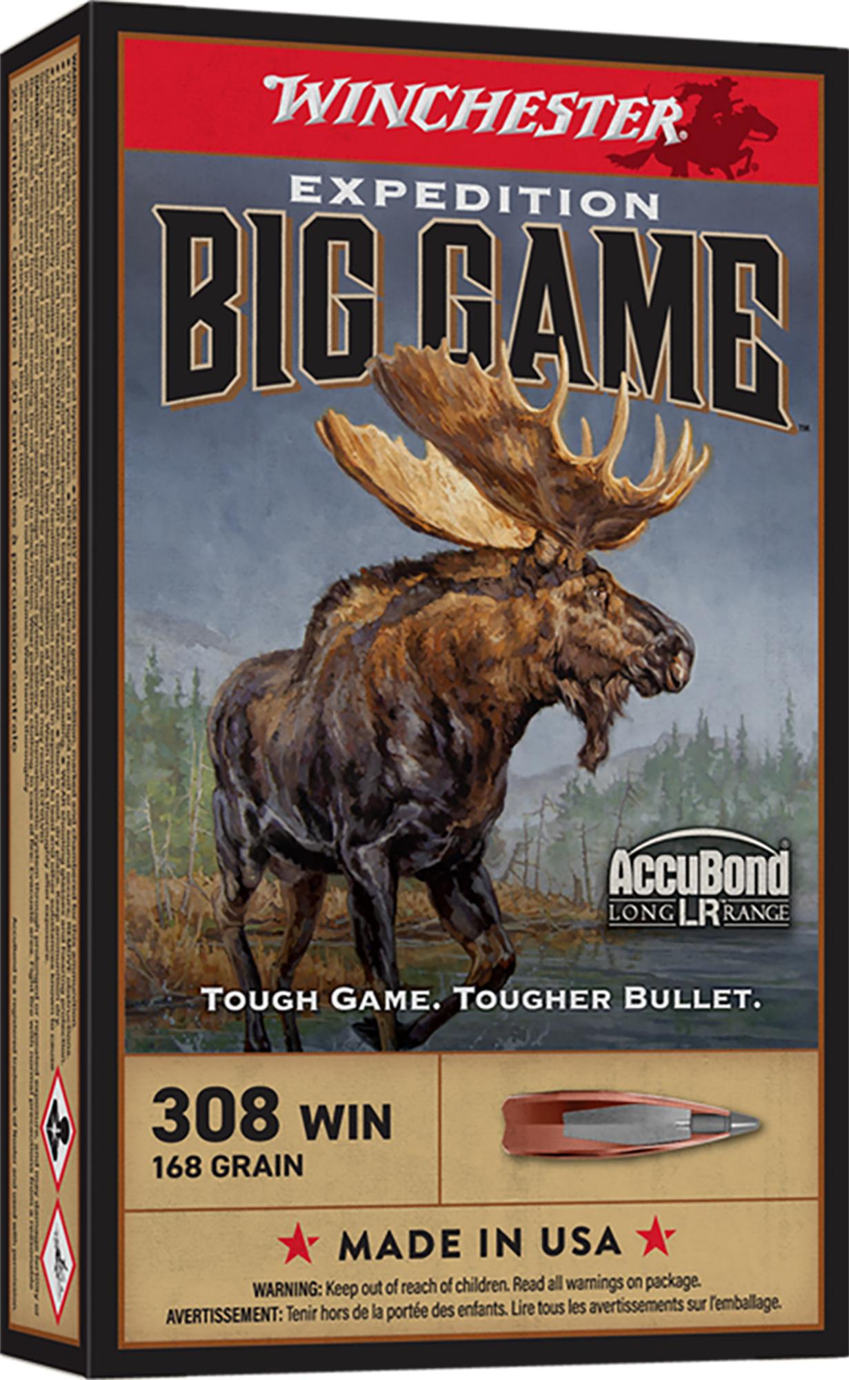 Winchester Expedition Big Game Rifle Ammunition S308LR, 308 Win, Nosler AccuBond Long-Range, 168 gr, 2680 fps, 20 Rd/Bx