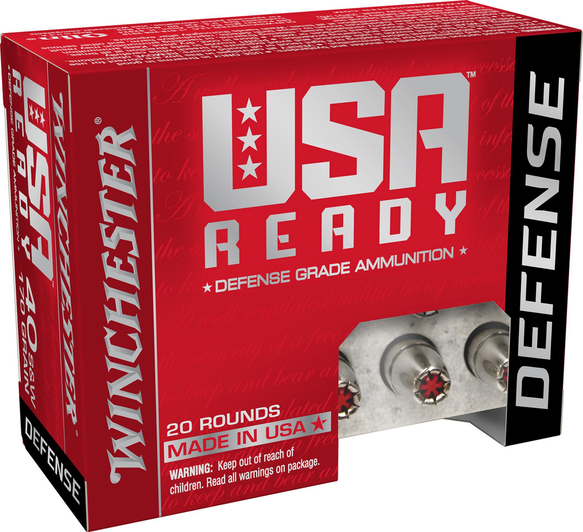 Winchester USA Ready Pistol Ammunition RED40HP, 40 S&W, Hex Vent Hollow Point, 170 gr, 1170 fps, 20 Rd/Bx