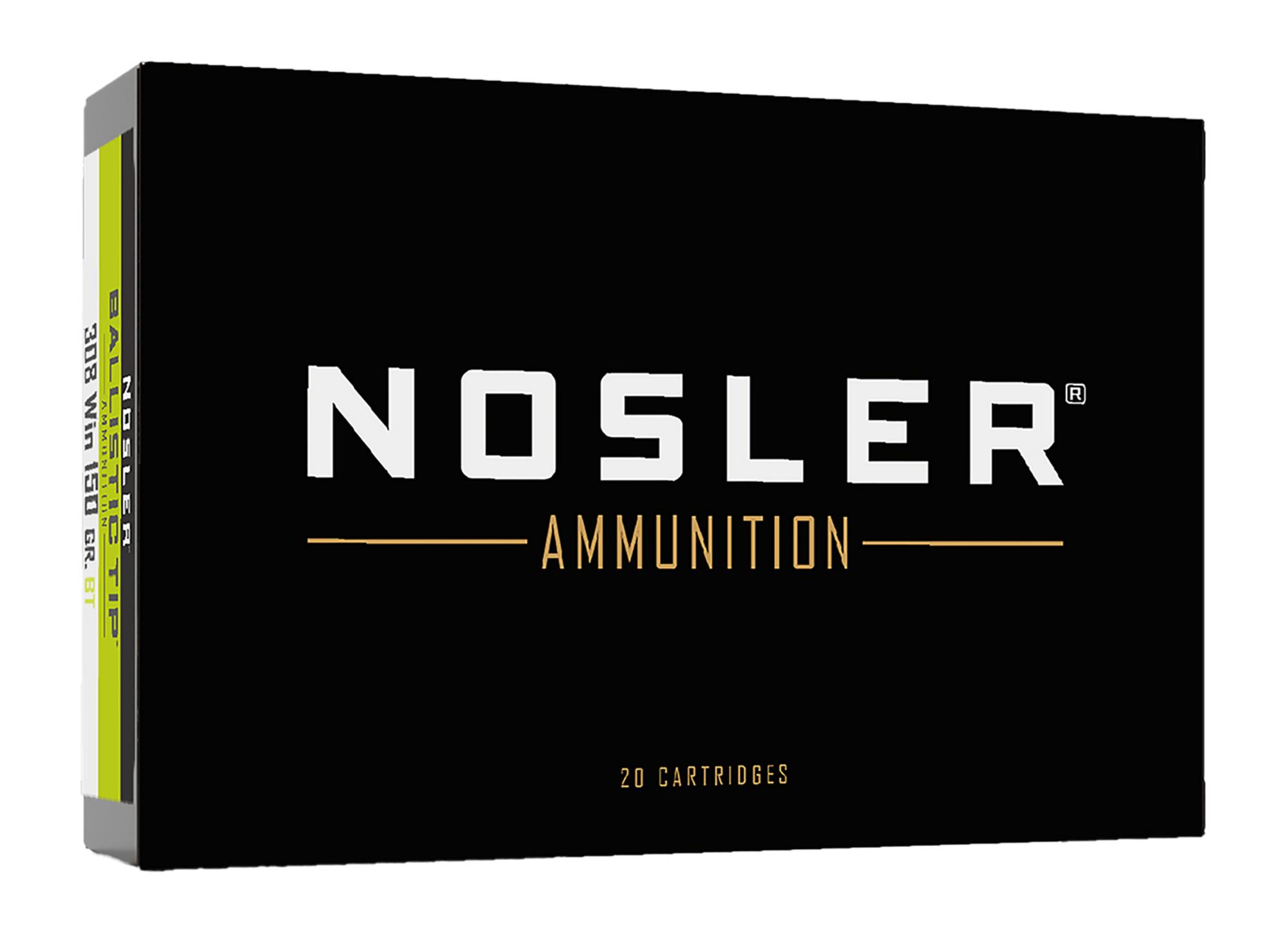 Nosler Vallistic Tip Rifle Ammunition 61028, 308 Win, Spitzer Ballistic Tip Varmint, 150 gr, 2800 fps, 20 Rd/Bx