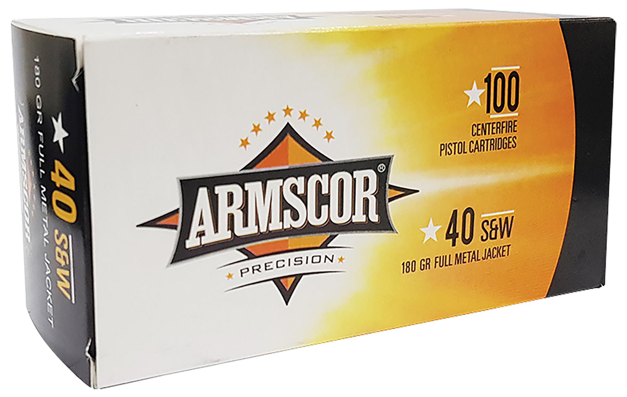 Armscor Pistol Ammunition 50316, 40 S&W, Full Metal Jacket, 180 gr, 953 fps, 100 Rd/Bx