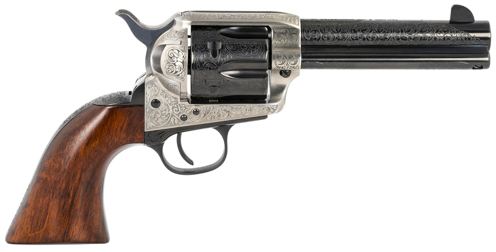 Taylors 1873 Cattleman Revolver 550925, 45 Colt, 4.75", Walnut Grips, Coin Photo Engraved Finish, 6 Rds