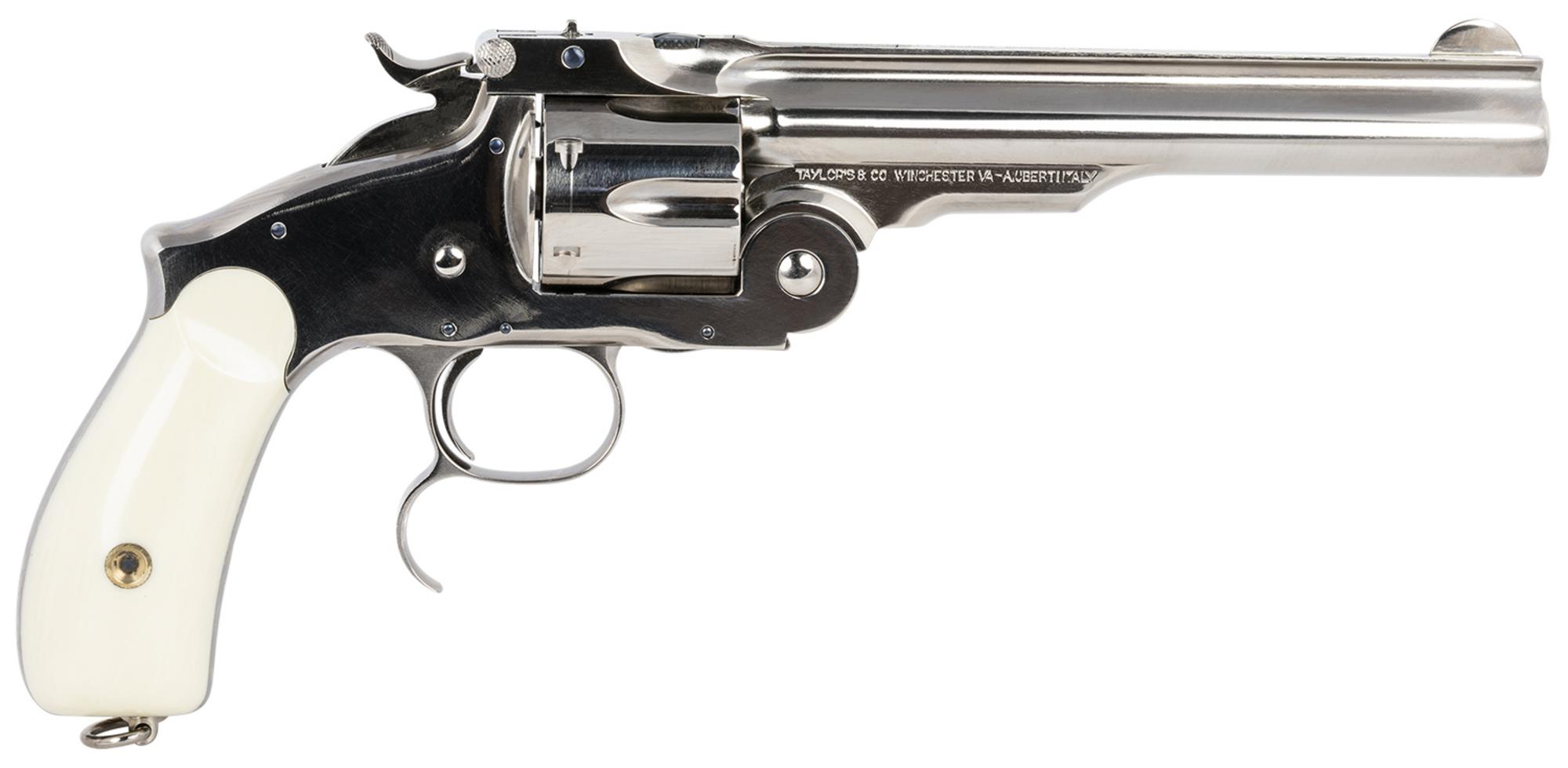 Taylors Russion Top Break Revolver 550692, 45 Colt, 6.50", Ivory Synthetic Grips, Nickel-Plated Finish, 6 Rds