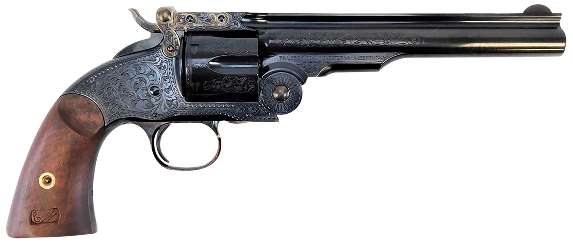 Taylors Schofield Top Break Revolver 550644, 45 Colt, 7", Walnut Grips, Blued Engraved Finish, 6 Rds