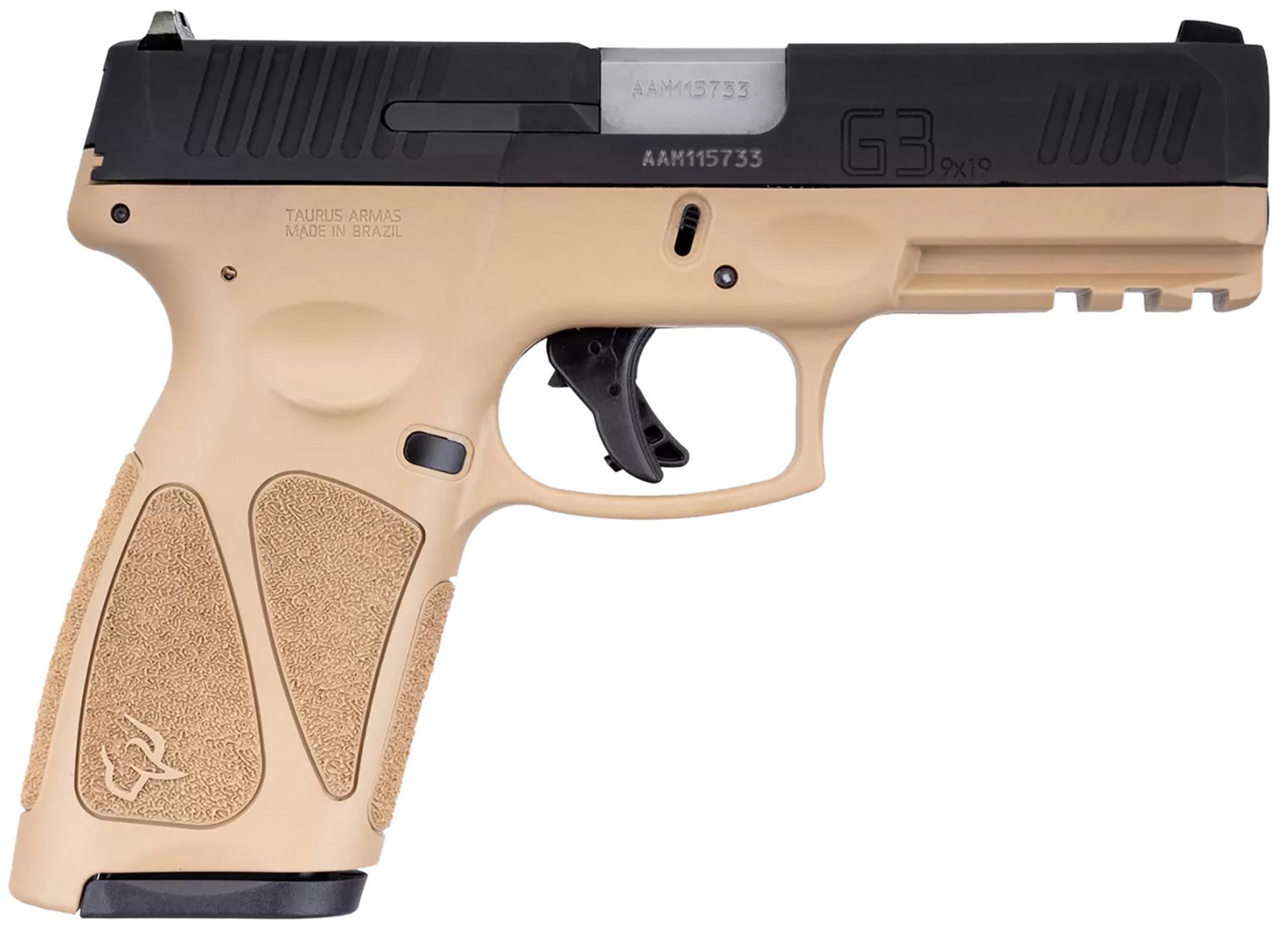 Taurus G3 Full Size Pistol 1G3B941T15, 9mm, 4", Tan Polymer Grips, Black Tenifer Slide, 15 Rds