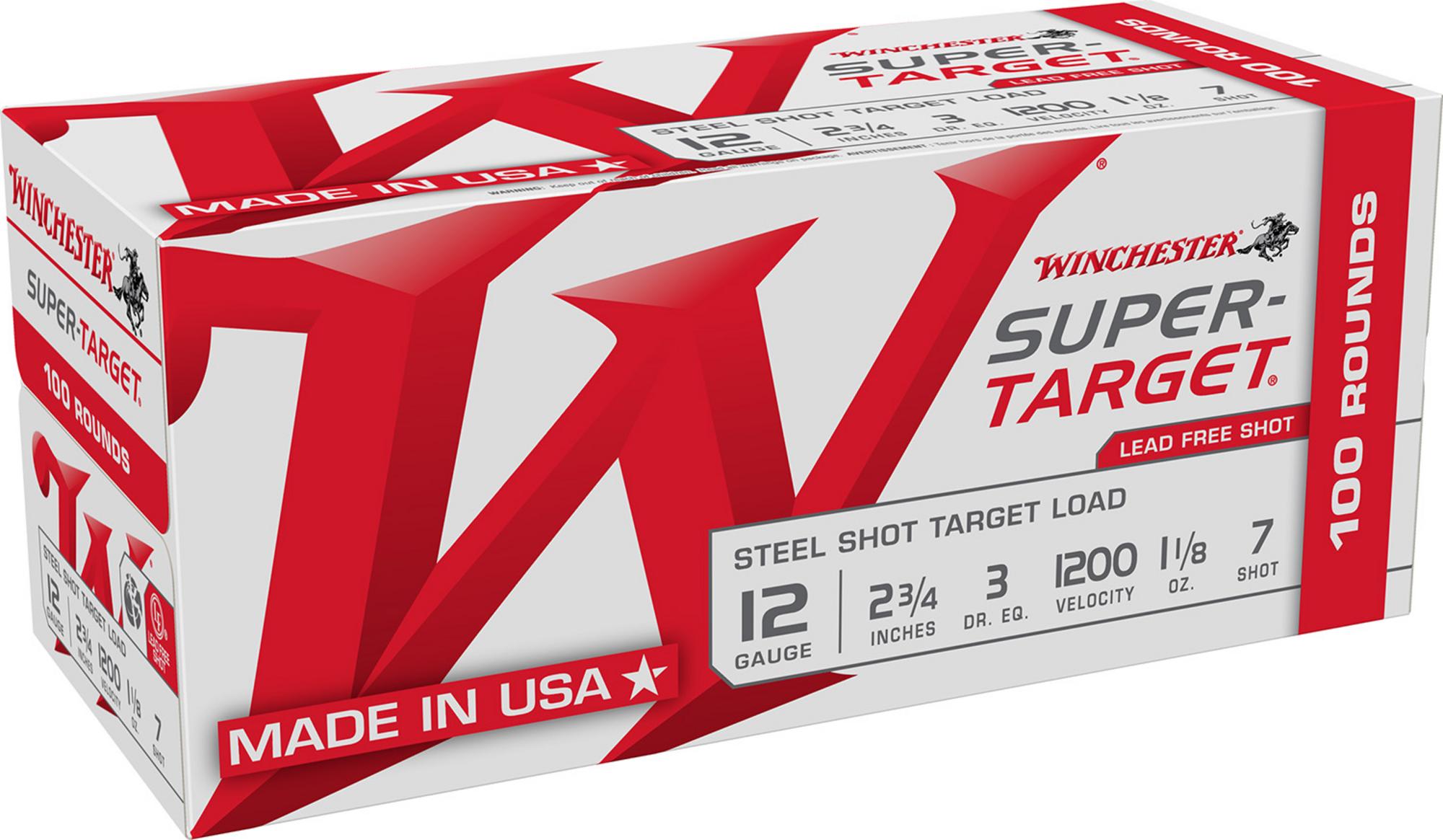 Winchester Super-Target Shotshells TRGT12S7VP, 12 Gauge, 2-3/4", 1 1/8 oz, 1200 fps, #7 Steel Shot, 200 Rds/box