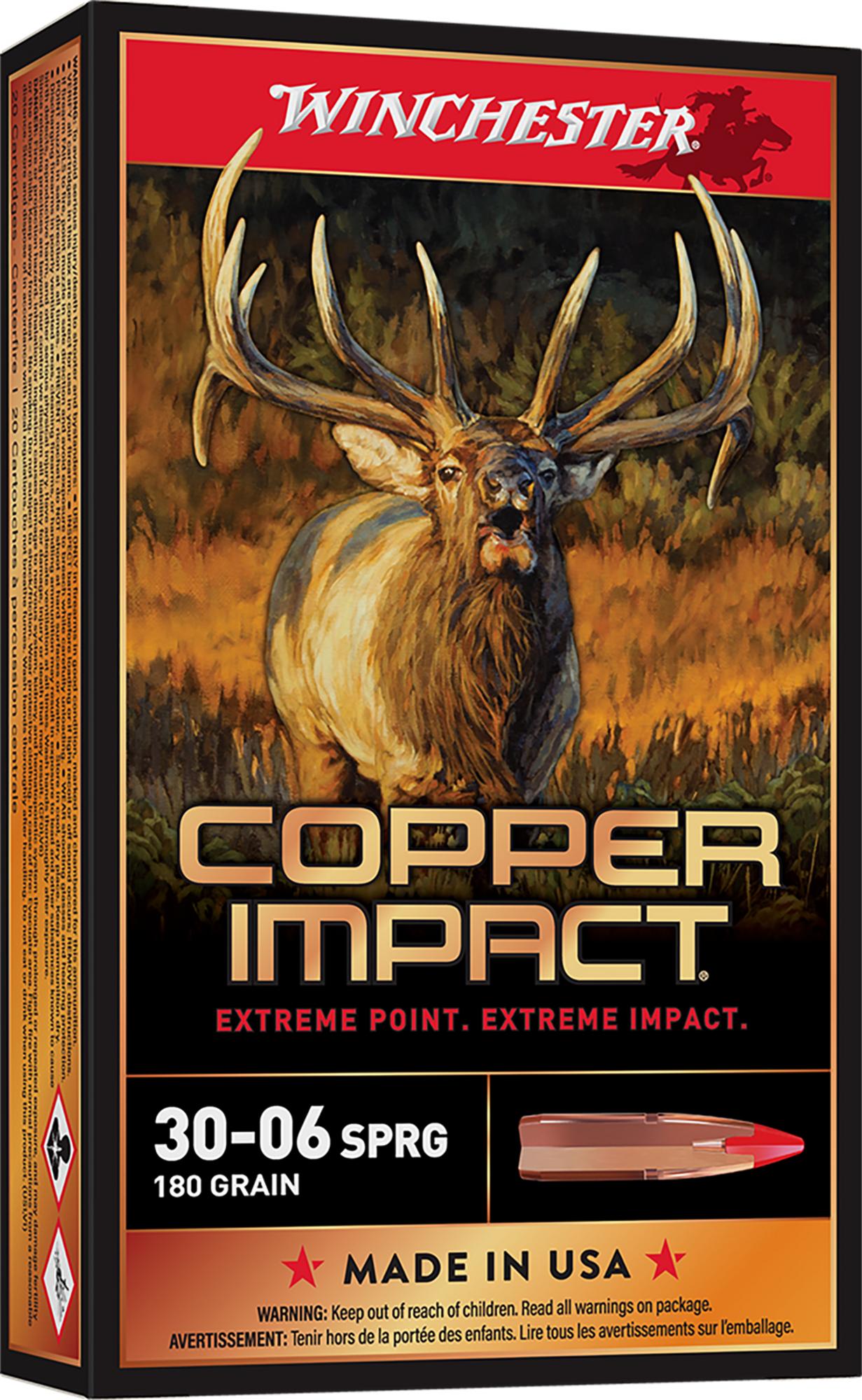Winchester Copper Impact Rifle Ammunition X3006CLF2, 30-06 Springfield, Copper Extreme Point Lead-Free, 180 gr, 2725 fps, 20 Rd/Bx