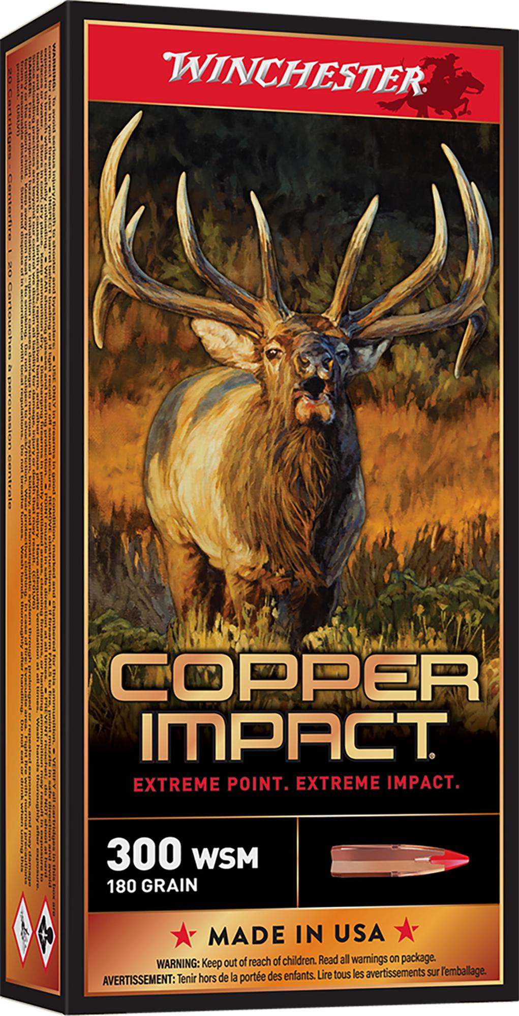 Winchester Copper Impact Rifle Ammunition X300SCLF2, 300 WSM, Copper Extreme Point Lead-Free, 180 gr, 2900 fps, 20 Rd/Bx