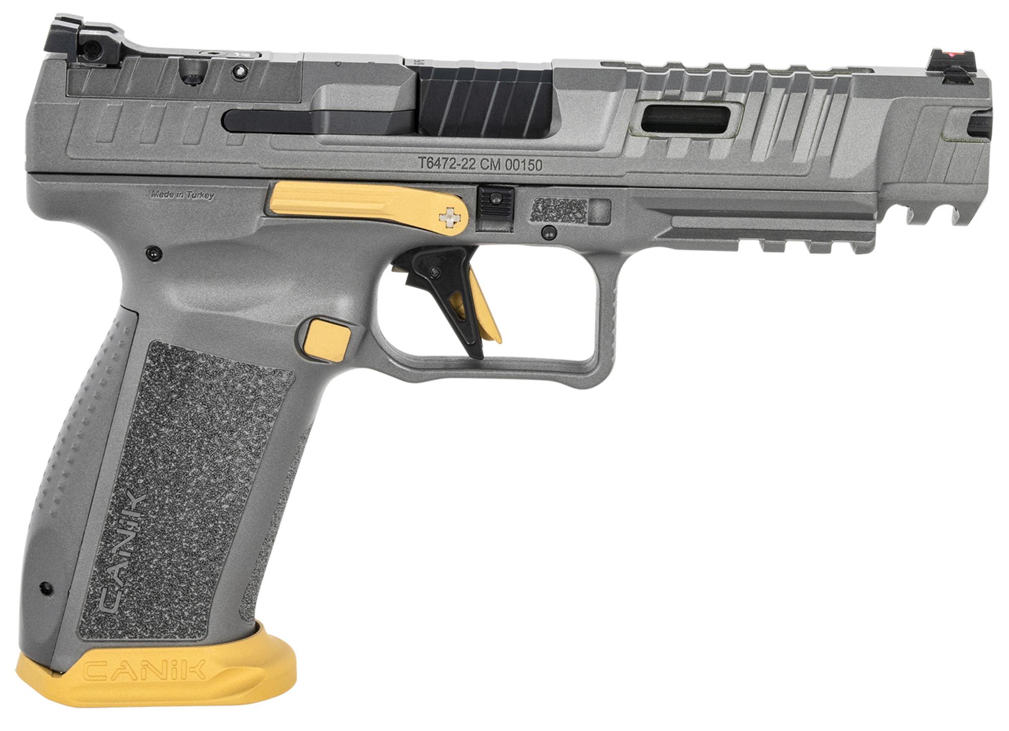 Canik SFX Rival Full Size Pistol HG6610TN, 9mm, 5", Textured Grips, Rival Gray w/Gold Accents, Ported Slide, Optic Ready, 18 Rds