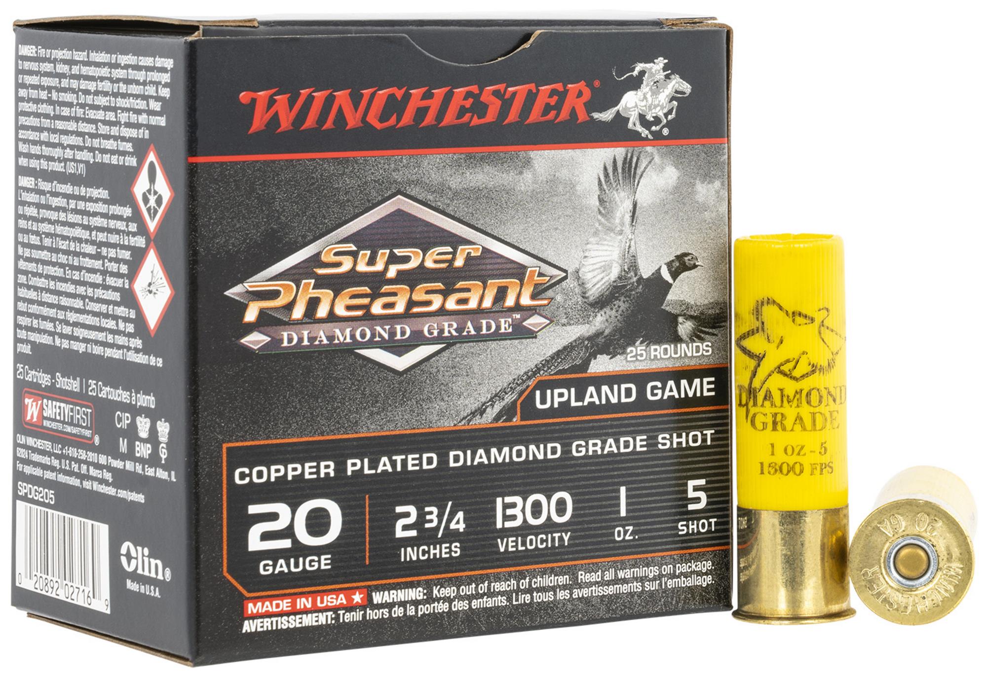 Winchester Super Pheasant Diamond Grade Shotshells SPDG205, 20 Gauge, 2-3/4", 1 oz, 1300 fps, #5 Lead Shot, 25 Rds/box