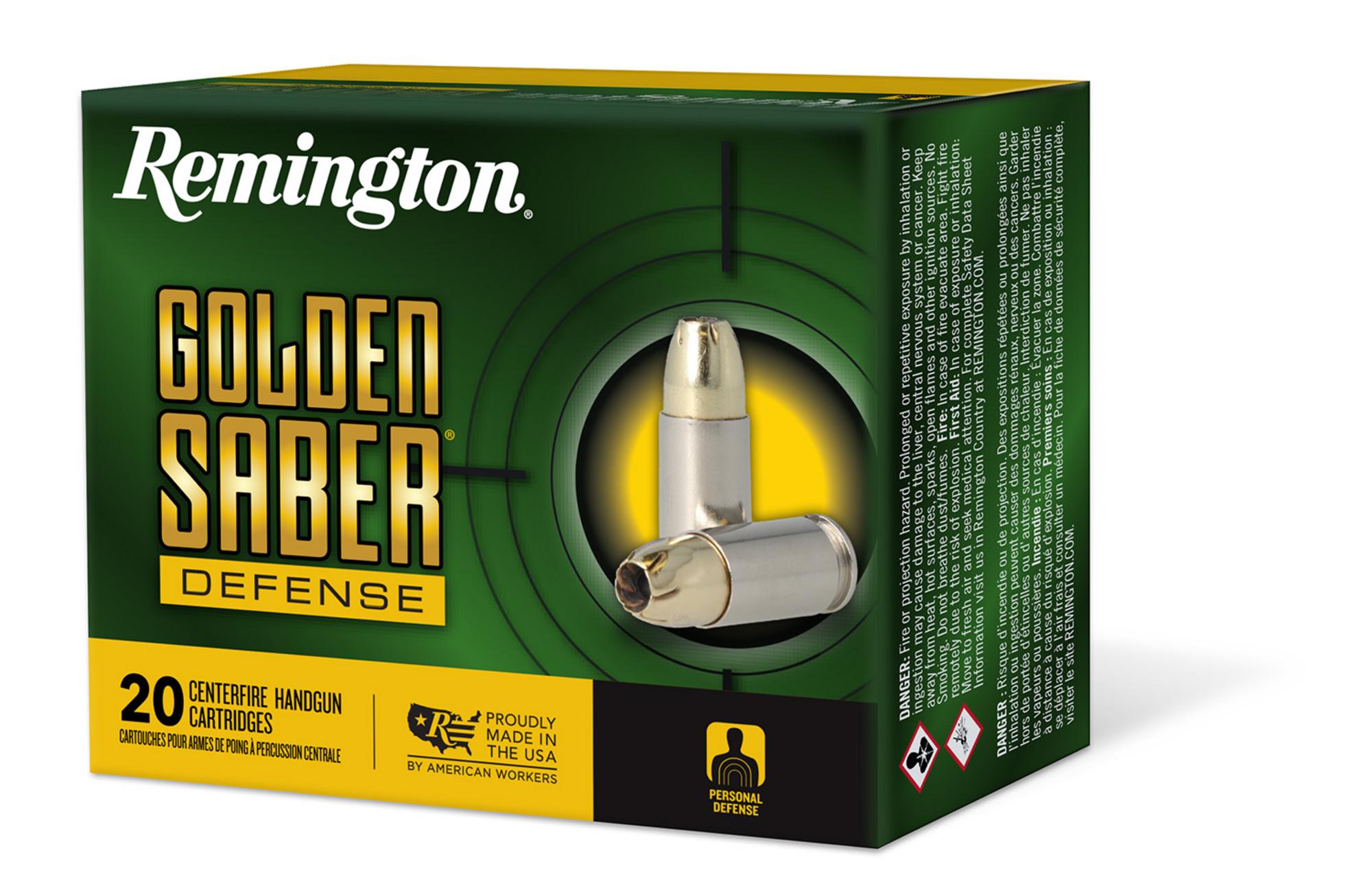 Remington Golden Saber Pistol Ammunition GSD45APA, 45 ACP, Brass JHP, 185 gr, 1015 fps, 20 Rd/Bx