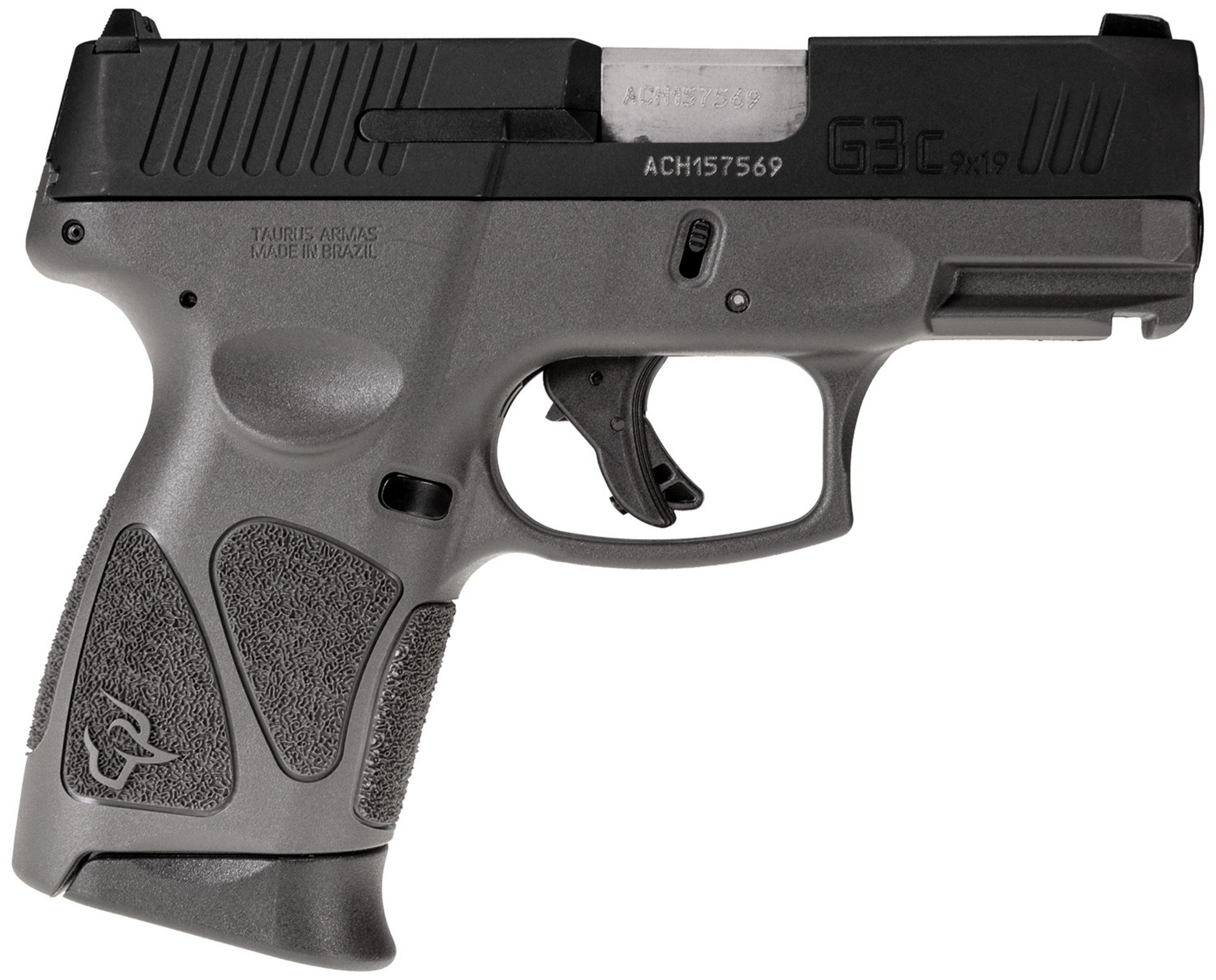 Taurus G3C Compact Pistol 1G3C931G, 9mm, 3.26", Gray Polymer Grips, Black Tenifer Slide, 12 Rds