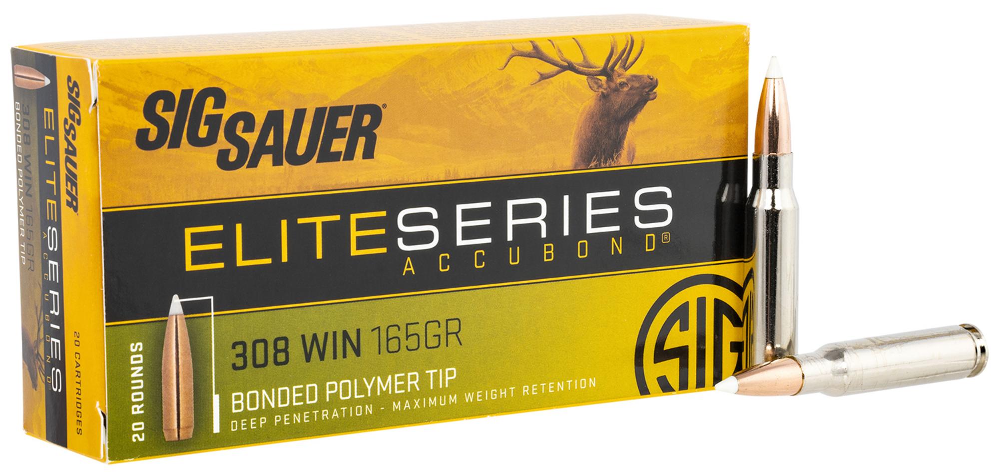 Sig Elite Hunting Rifle Ammunition E308AB16520, 308 Win, Nosler AccuBond, 165 gr, 2840 fps, 20 Rd/Bx