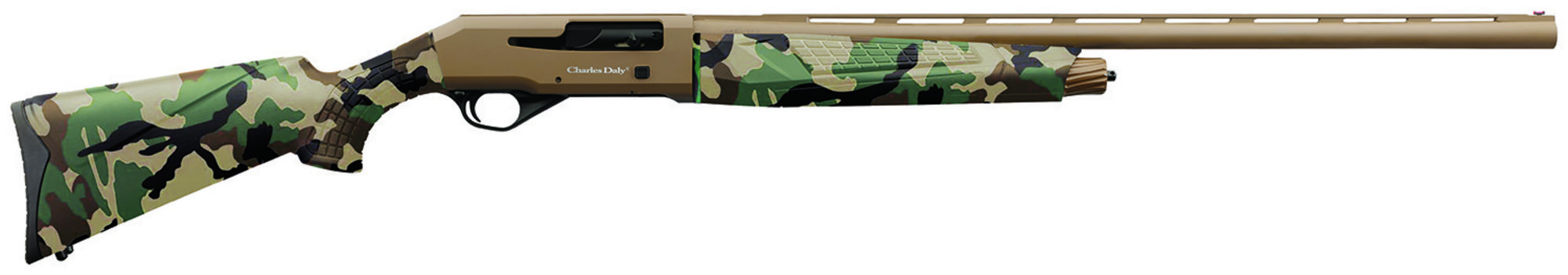 Charles Daly 601 Shotgun 930328, 12 Gauge, 28", 3" Chmbr, Flat Dark Earth Finish Aluminum Receiver, Woodland Camo Synthetic Stock