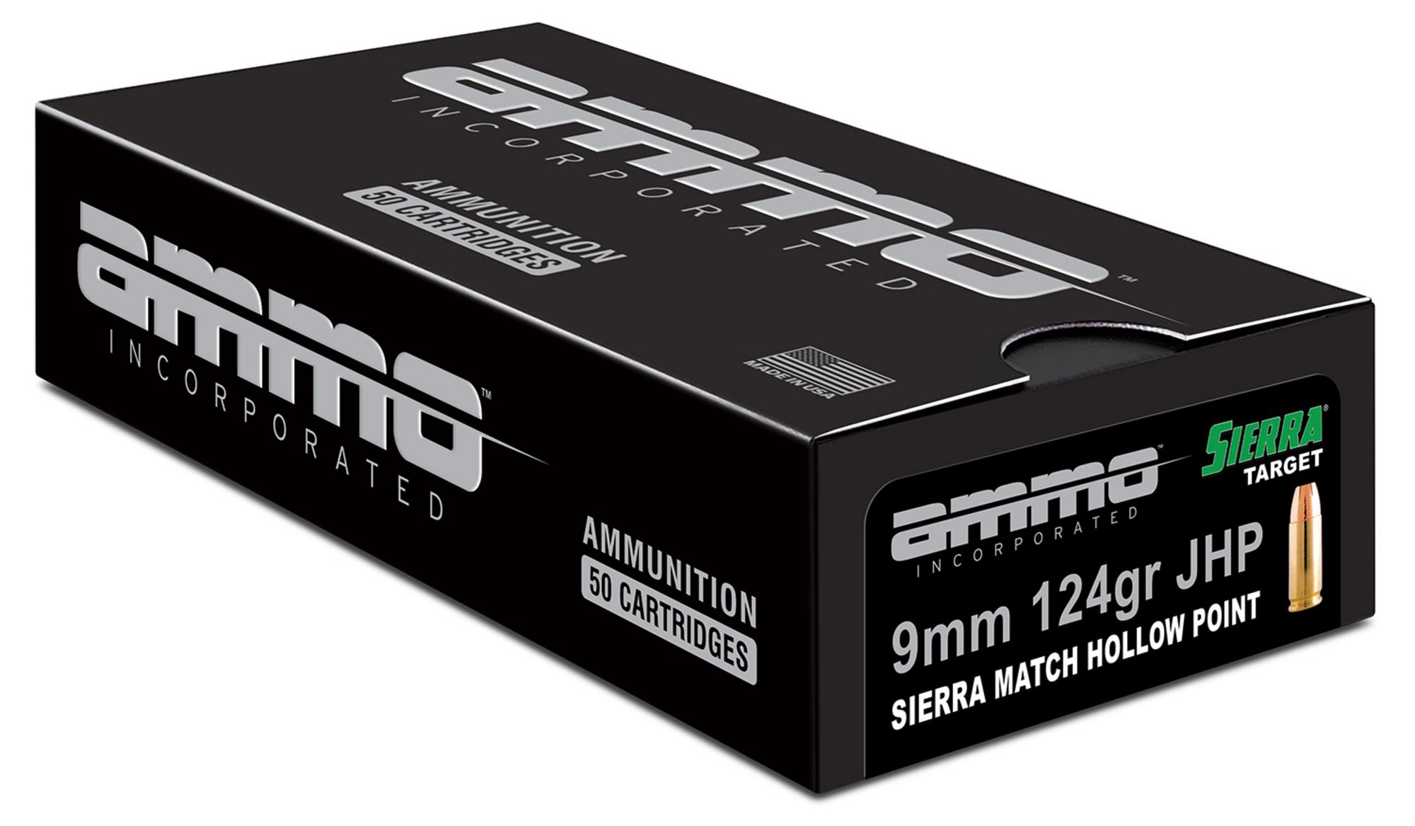 Ammo Inc Signature Pistol Ammunition 9124JHPSRR50, 9mm Luger, Sierra Match Jacket Hollow Point, 124 gr, 1050 fps, 50 Rd/Bx