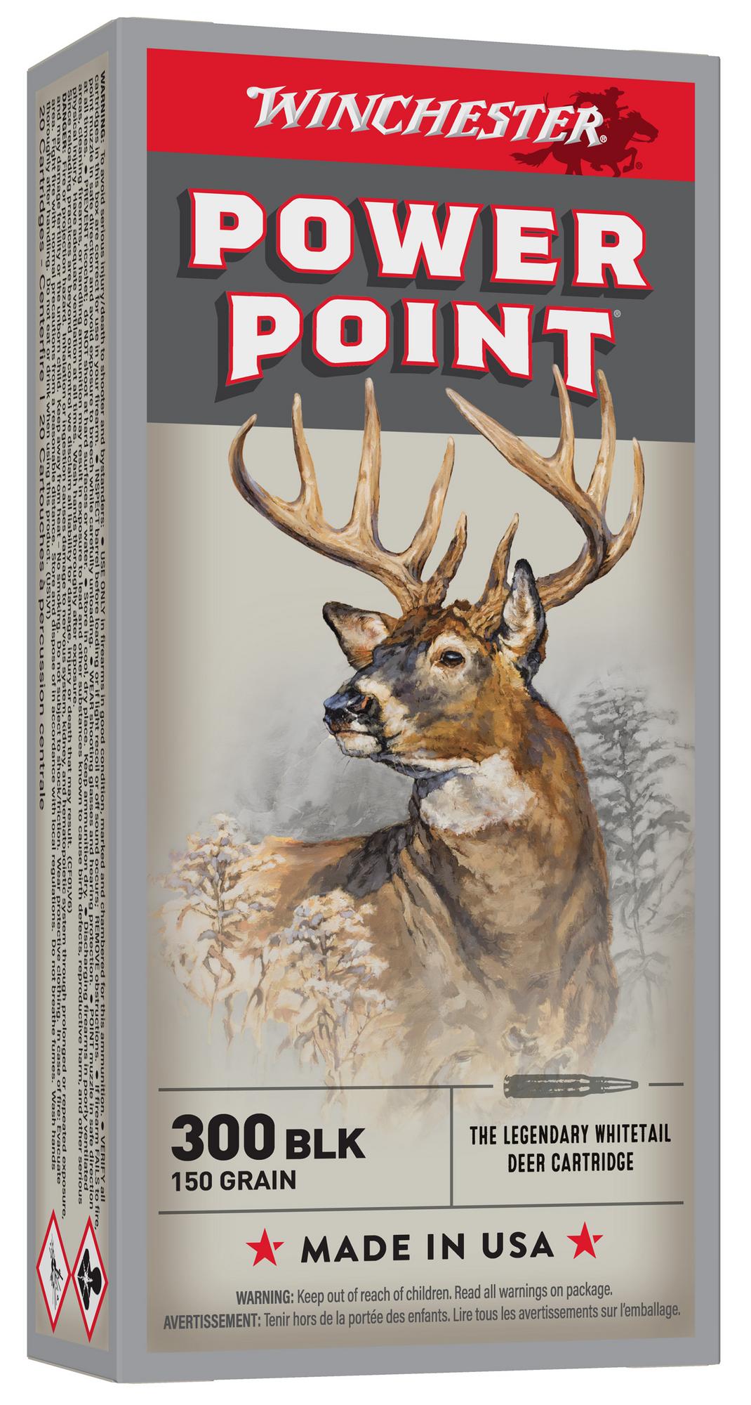 Winchester Power-Point Rifle Ammunition X300BLK, 300 Blackout, Power Point, 150 gr, 1890 fps, 20 Rd/Bx