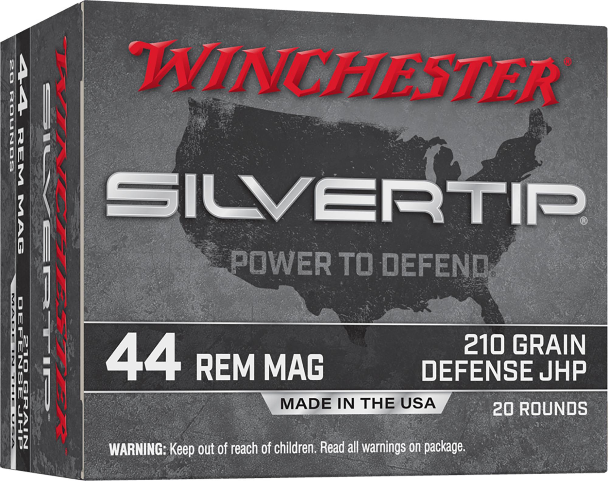 Winchester Silvertip Pistol Ammunition W44MST, 44 Rem Mag, JHP, 210 gr, 1250 fps, 20 Rd/Bx
