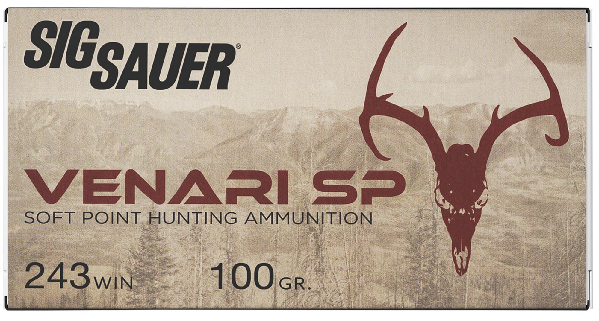 Sig Venari Rifle Ammunition V243SP10020, 243 Win, Soft Point, 100 gr, 2960 fps, 20 Rd/Bx