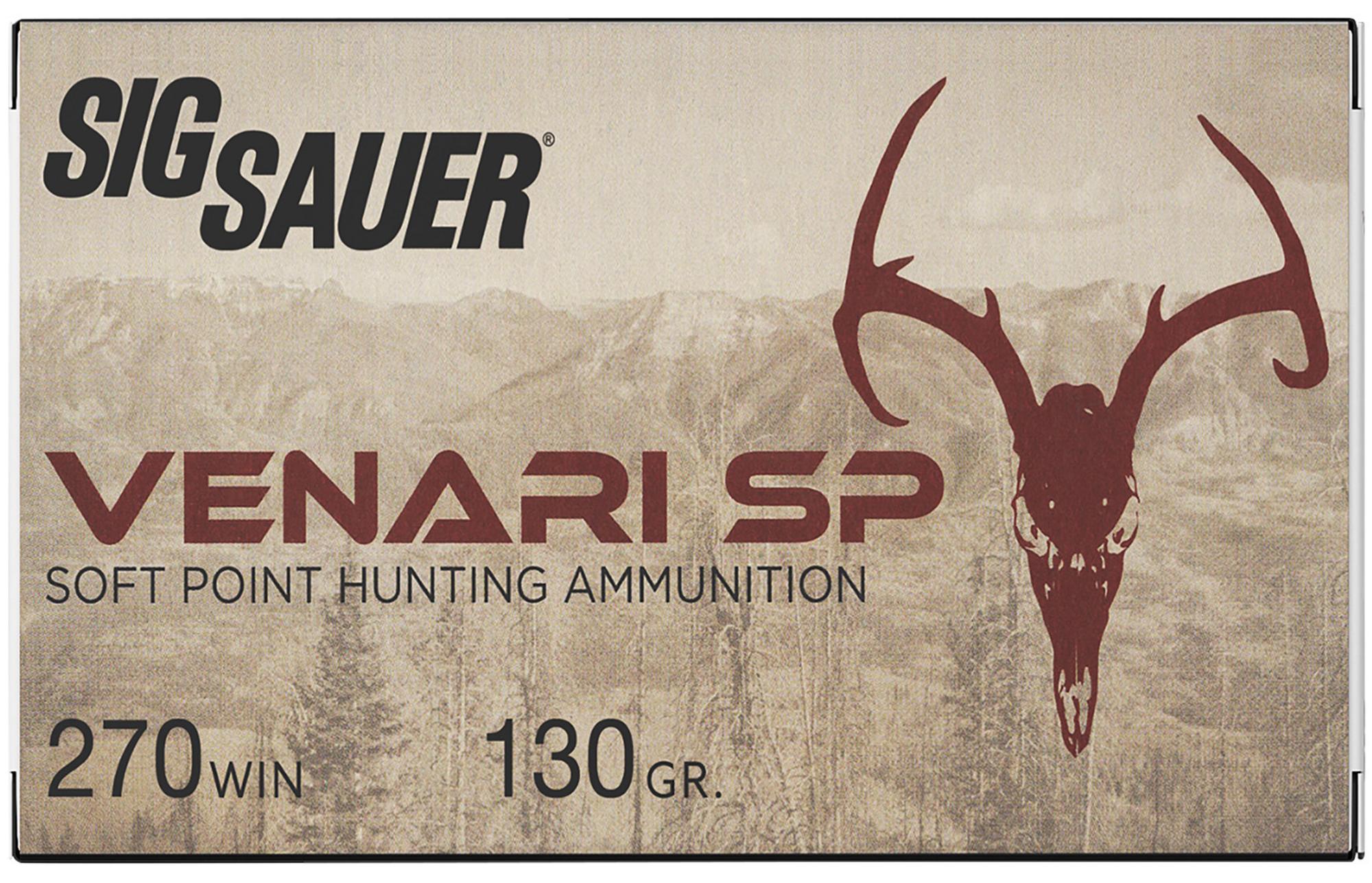 Sig Venari Rifle Ammunition V270SP13020, 270 Win, Soft Point, 130 gr, 3140 fps, 20 Rd/Bx