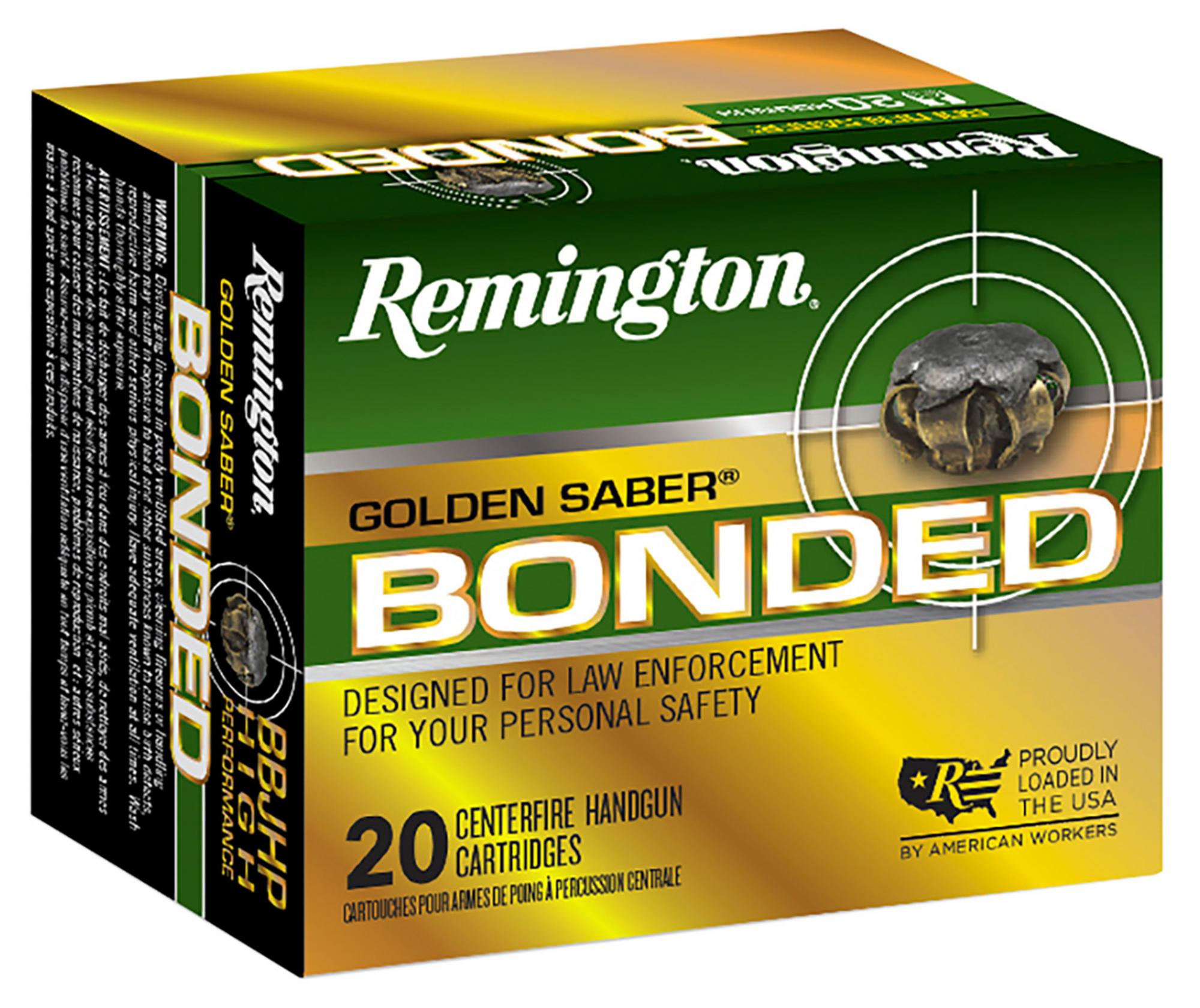 Remington Golden Saber Pistol Ammunition R21368, 10mm, Bonded Brass JHP, 180 gr, 1150 fps, 20 Rd/Bx
