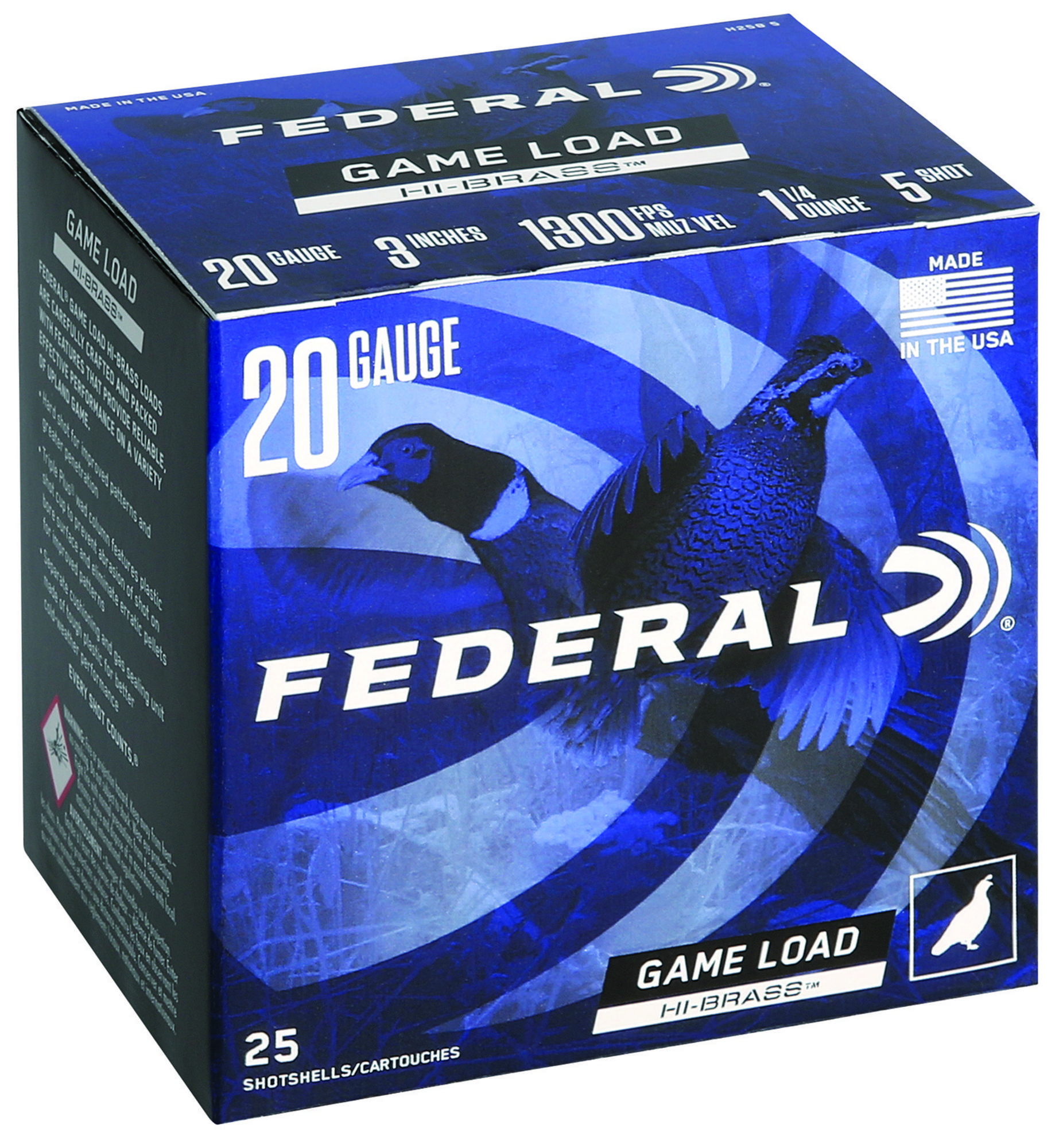 Federal Game-Shok High Brass Shotshells H2585, 20 Gauge, 3", 1 1/4 oz, 1300 fps, #5 Lead Shot, 25 Rds/box