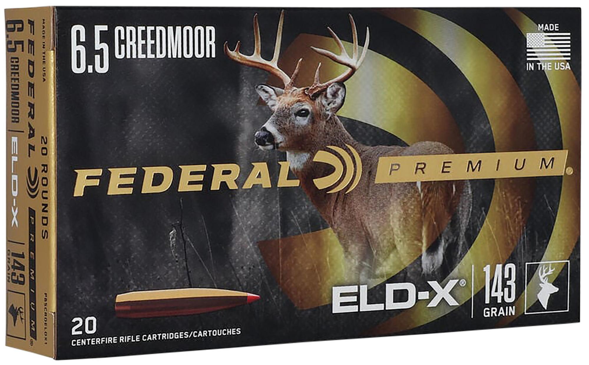 Federal Premium Rifle Ammunition P65CRDELDX1, 6.5 Creedmoor, Extremely Low Drag-eXpanding, 143 gr, 2700 fps, 20 Rd/Bx