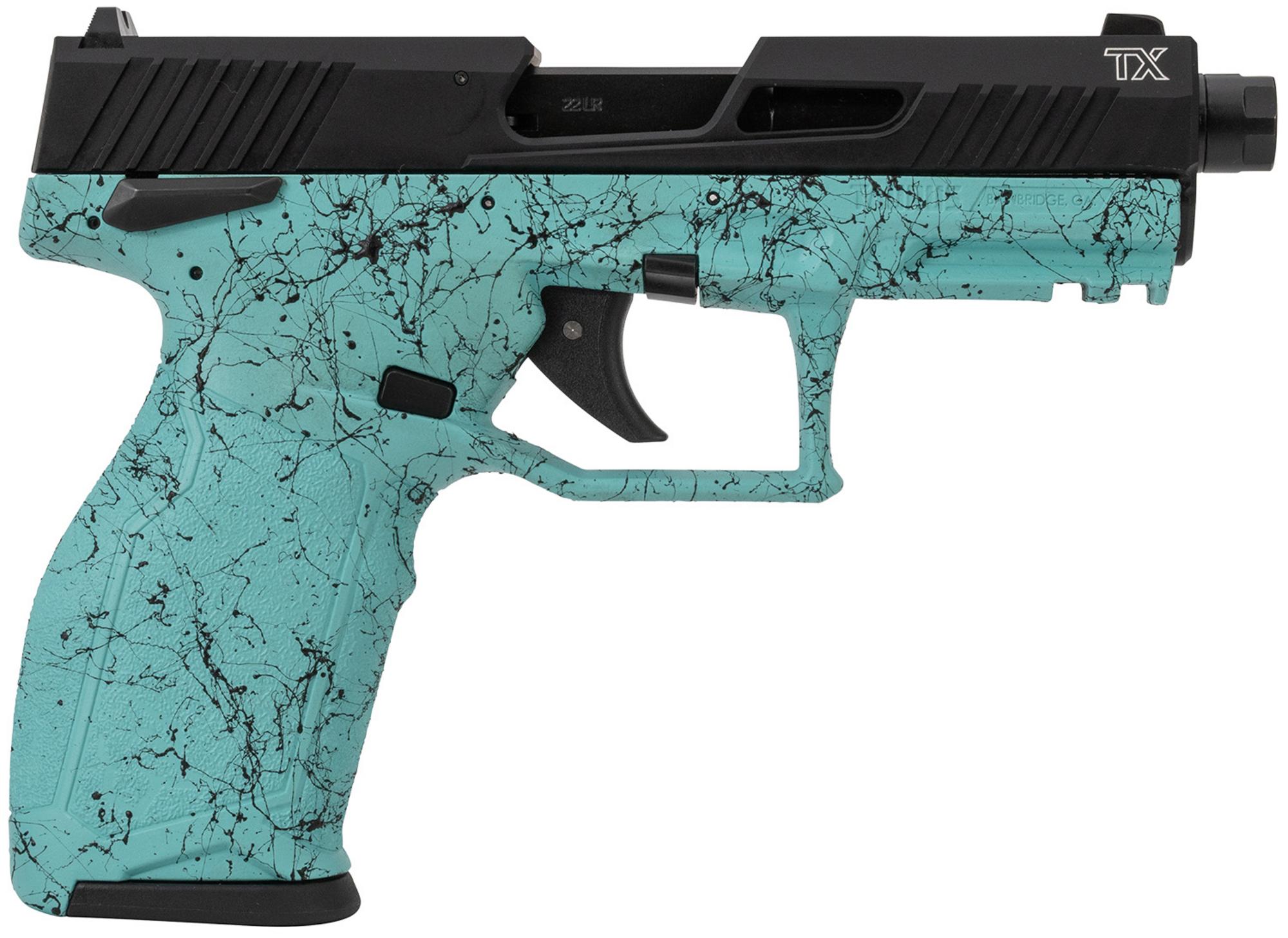 Taurus TX22 Full Size Pistol 1TX22141SP4, 22 LR, 4", Cyan Finish w/Black Webbing, Threaded Barrel, 16 Rds