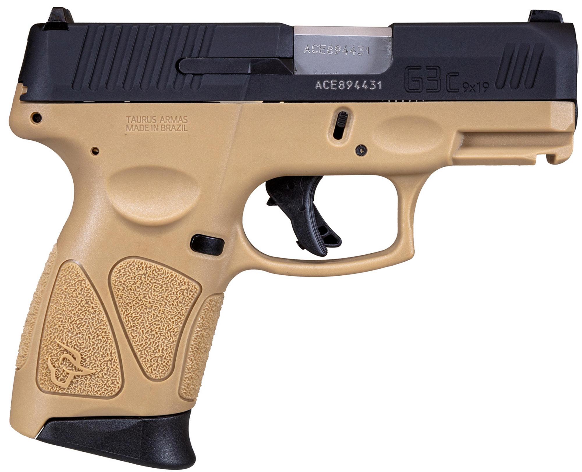 Taurus G3C Compact Pistol 1G3C931T, 9mm, 3.26", Tan Polymer Grips, Black Tenifer Slide, 12 Rds