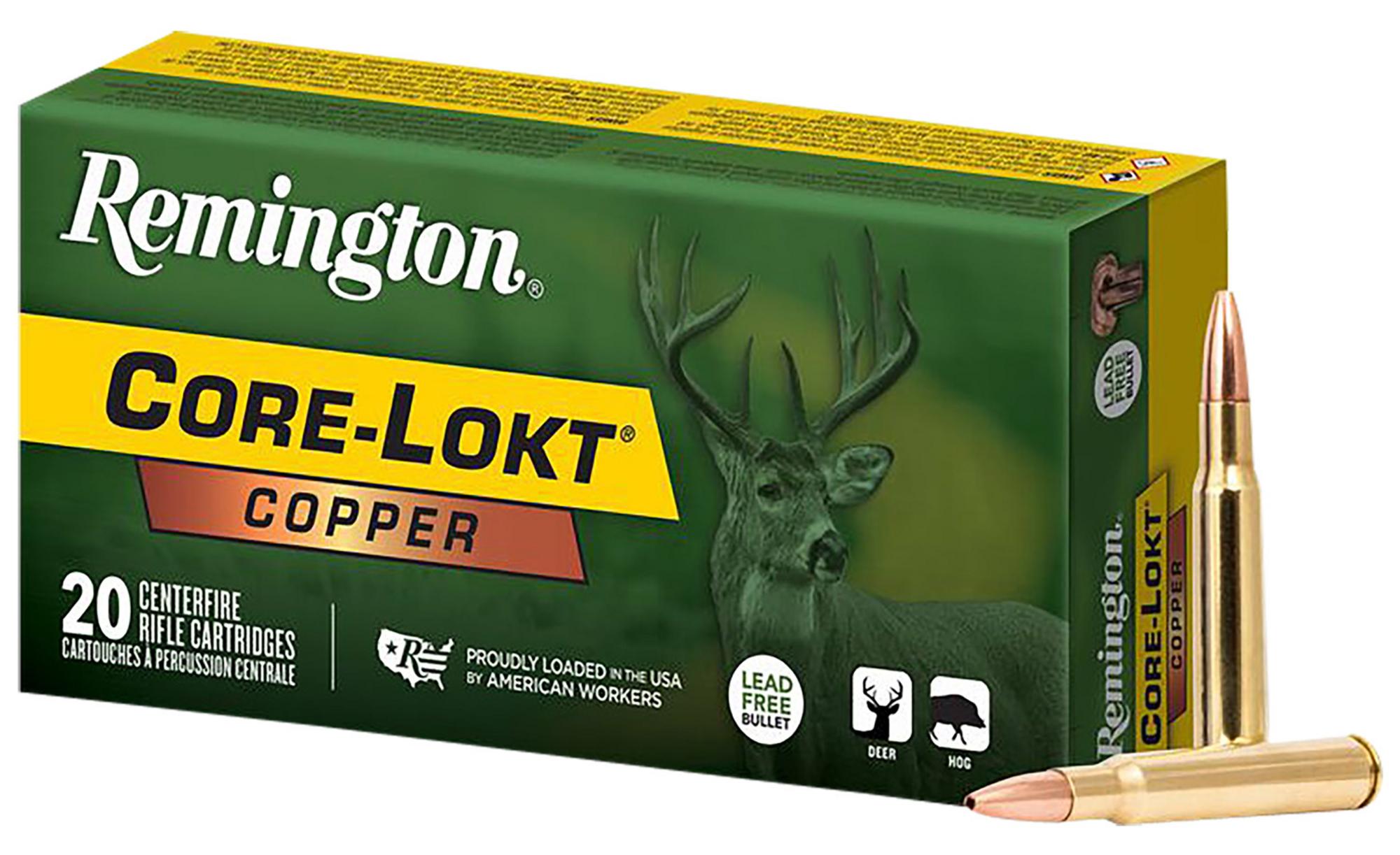 Remington Core-Lokt Copper Rifle Ammunition R27853, 30-06 Springfield, Copper Hollow Point, 150 gr, 2910 fps, 20 Rd/Bx