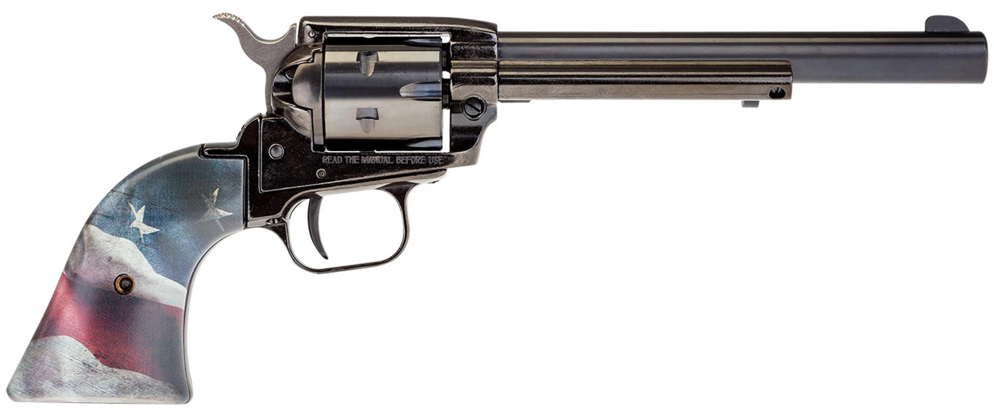 Heritage Rough Rider Revolver RR22B6US02, 22 LR, 6.50", Black US Flag Grips, Black Oxide Finish, 6 Rds